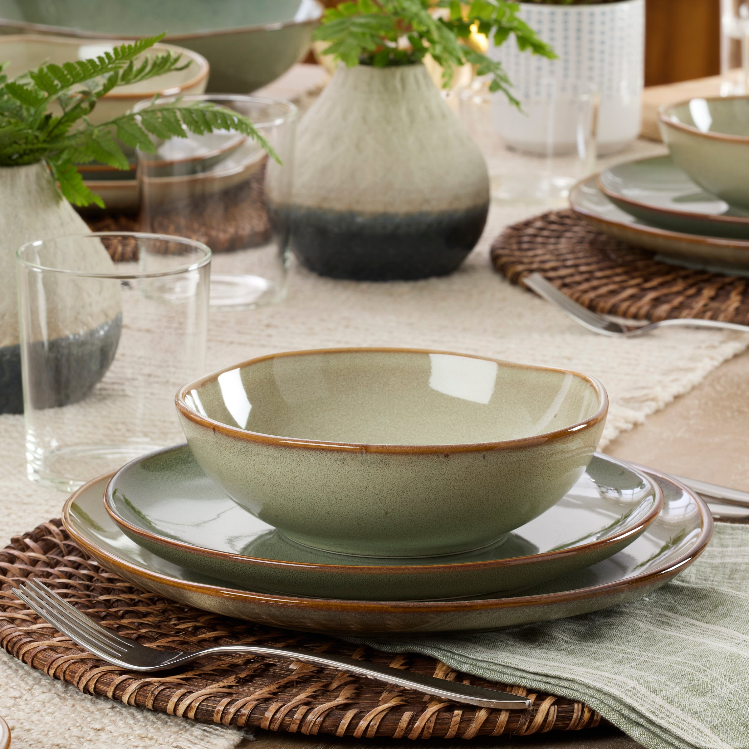 Stoneware Dinnerware Set 12-Piece | Organic Shades Sage