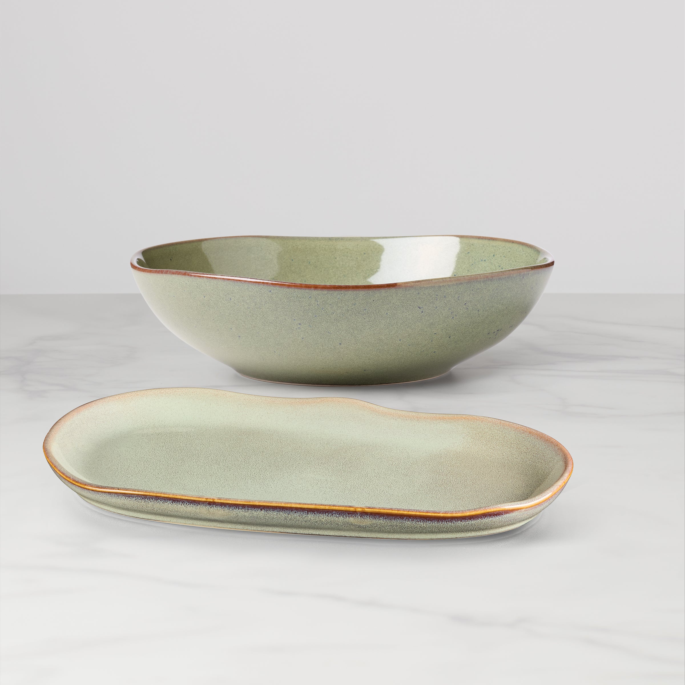 Organic Green 2-Piece Serving Set | Dishwasher & Microwave Safe Stoneware