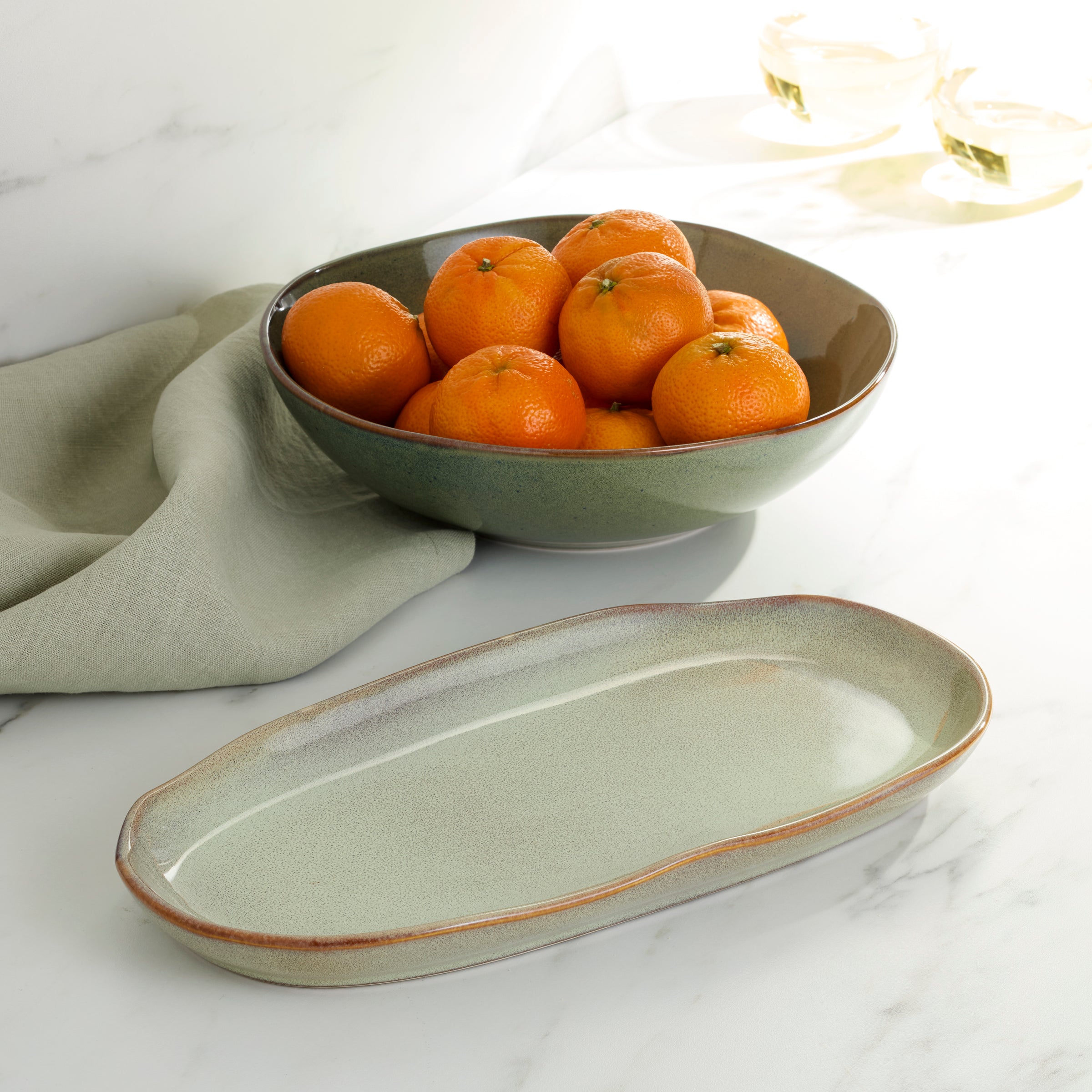Organic Green 2-Piece Serving Set | Dishwasher & Microwave Safe Stoneware