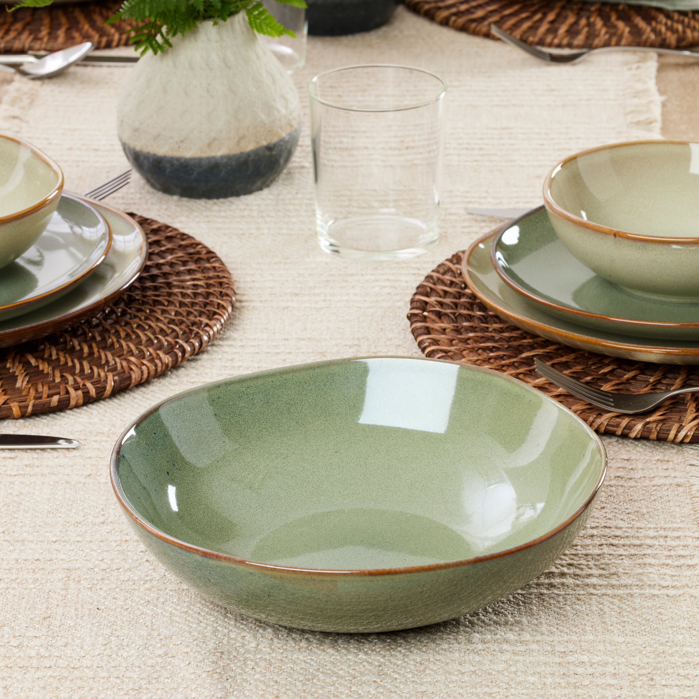 Organic Green 2-Piece Serving Set | Dishwasher & Microwave Safe Stoneware