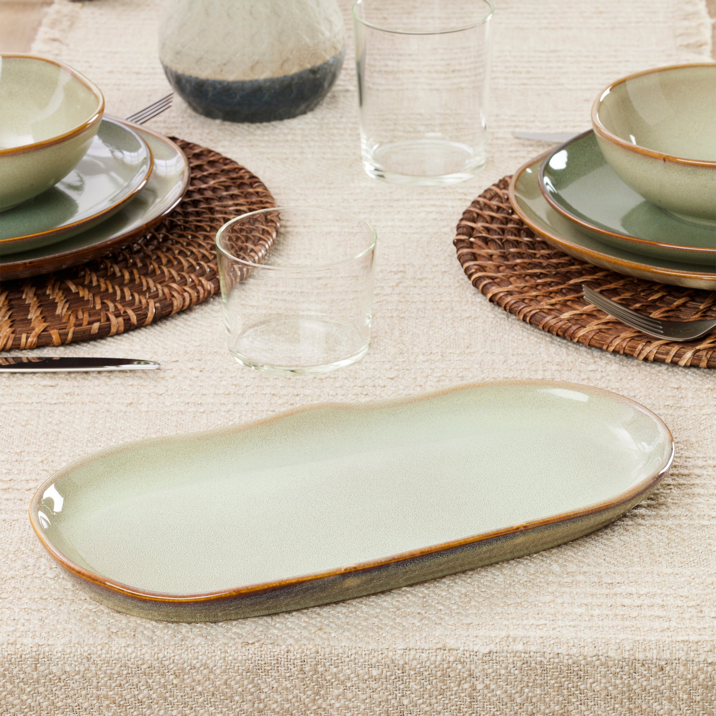 Organic Green 2-Piece Serving Set | Dishwasher & Microwave Safe Stoneware