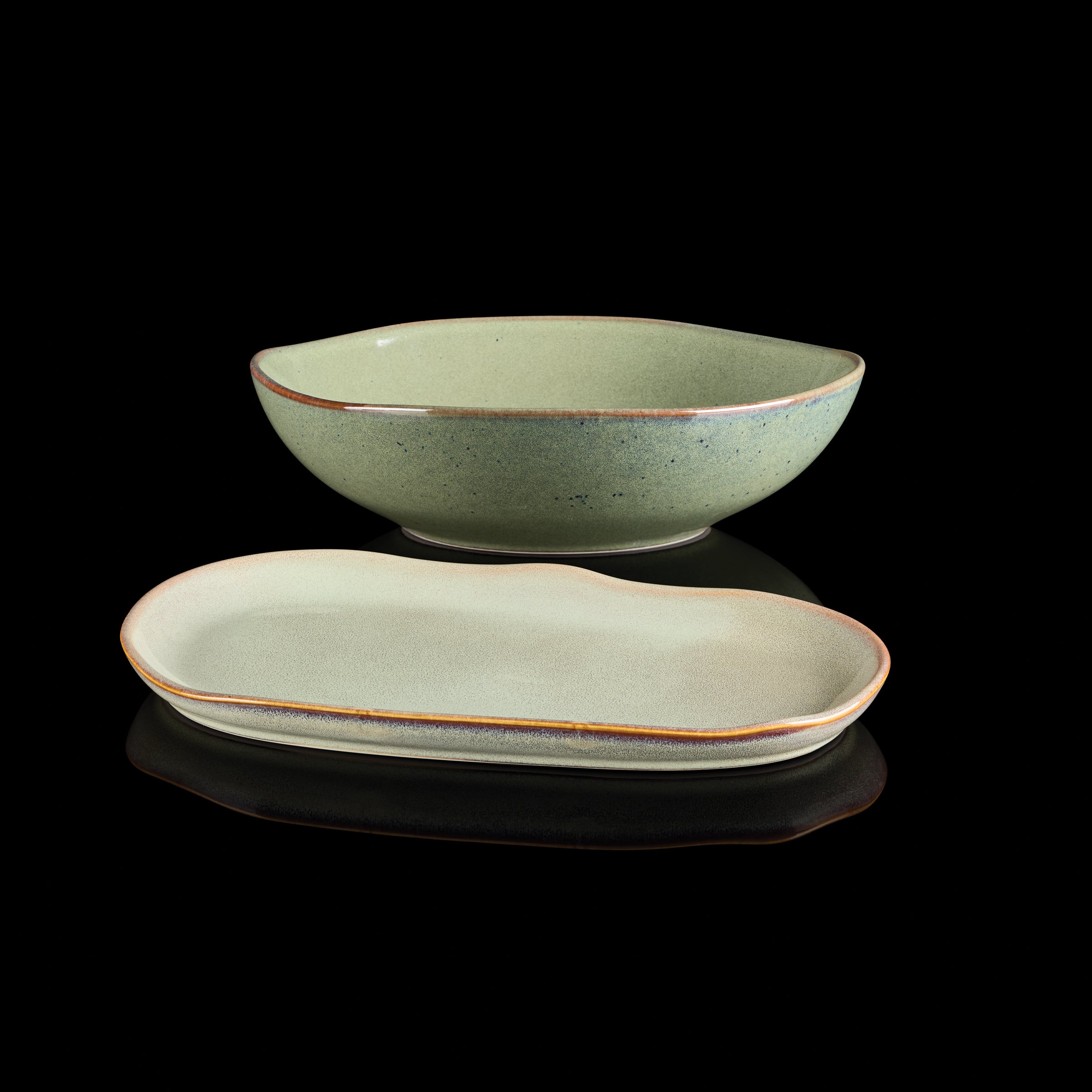 Organic Green 2-Piece Serving Set | Dishwasher & Microwave Safe Stoneware