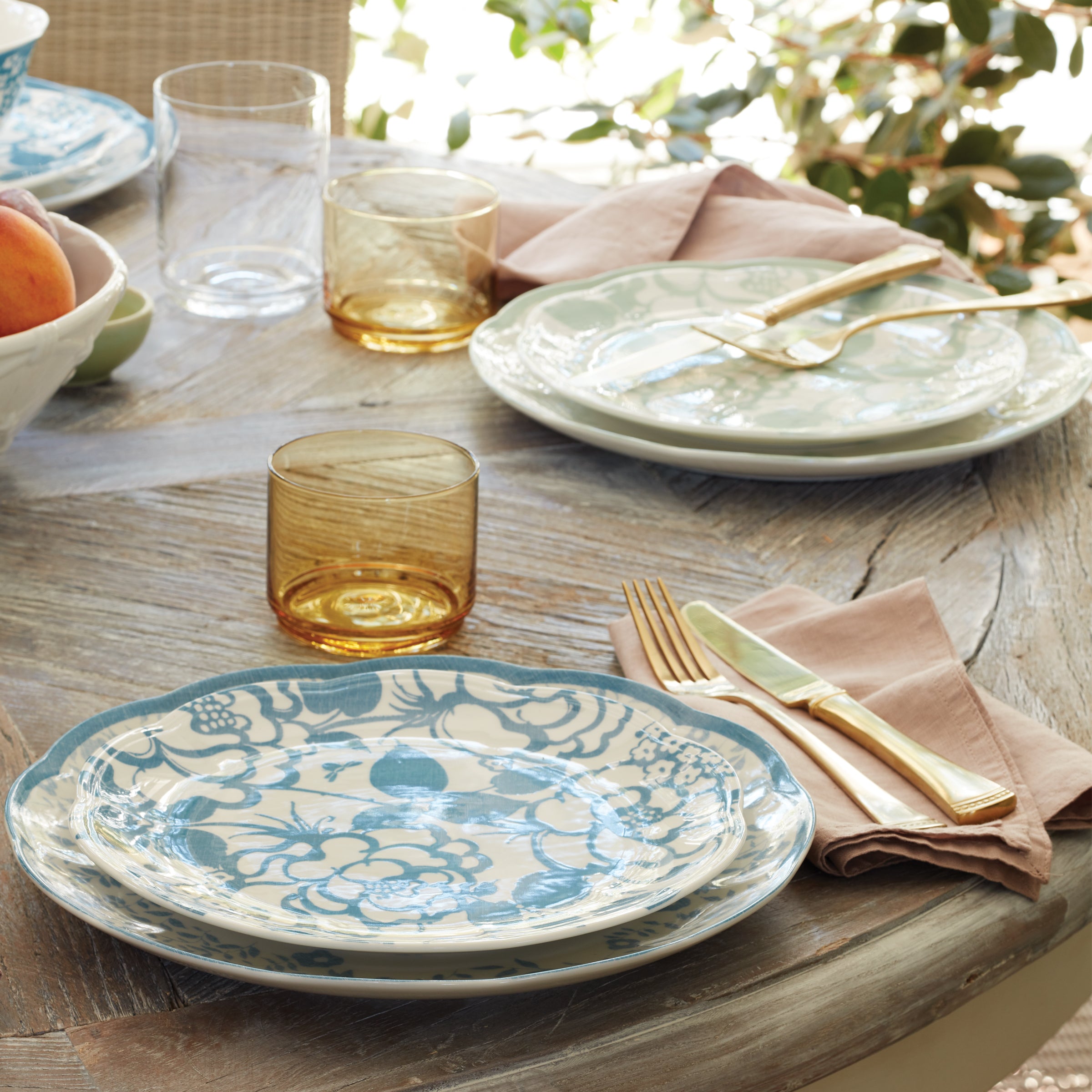 Scalloped Sage Dinnerware Set with Floral Accents | Butterfly Meadow Cottage