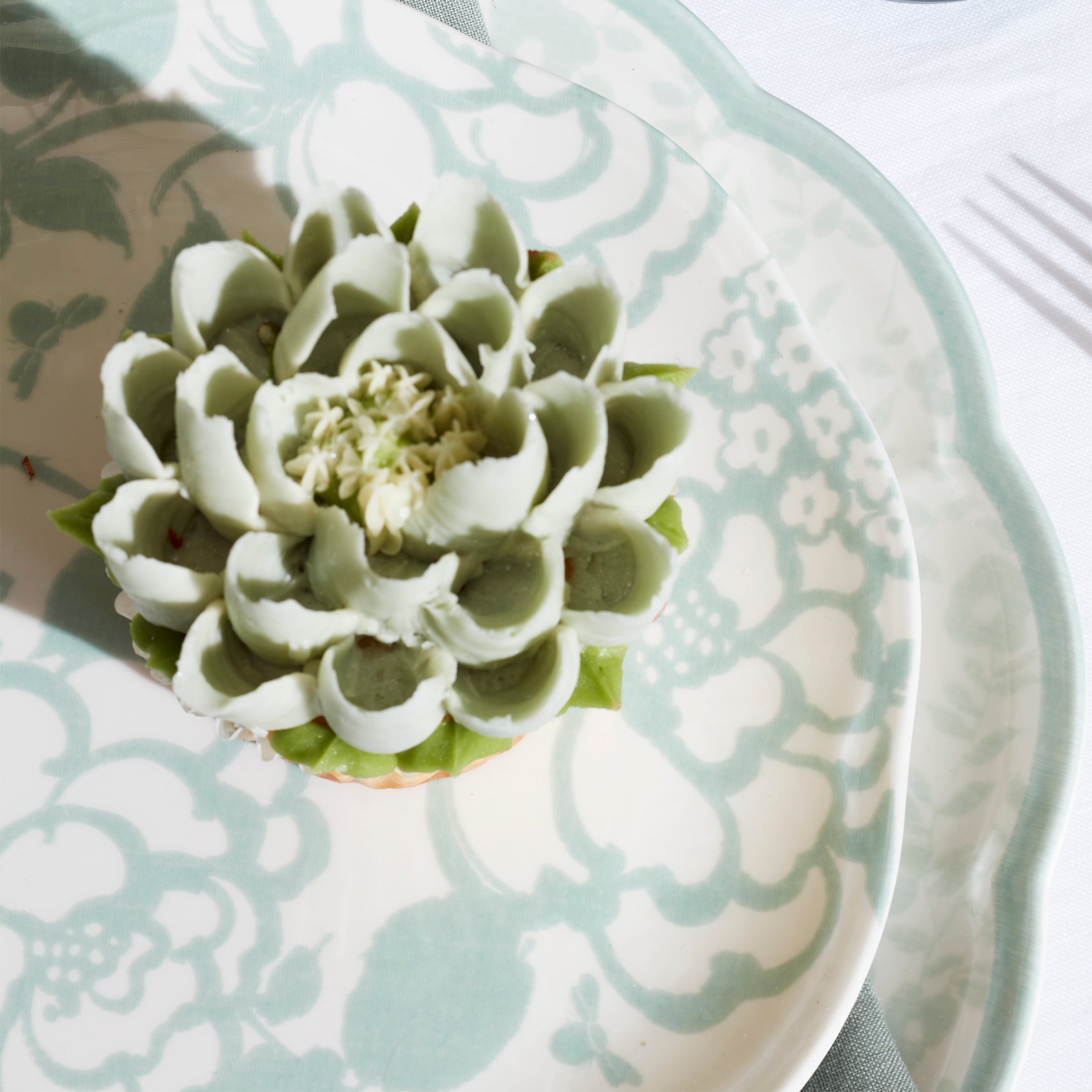 Scalloped Sage Dinnerware Set with Floral Accents | Butterfly Meadow Cottage