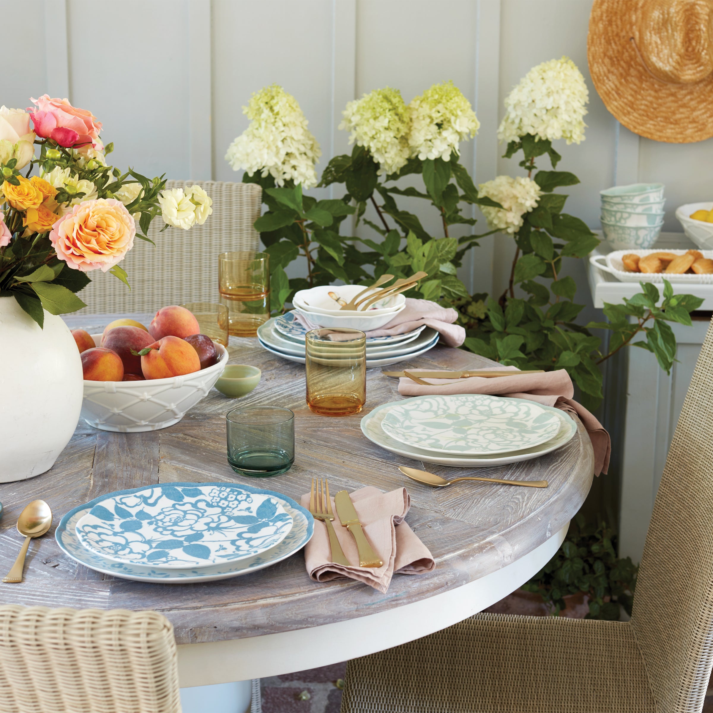 Scalloped Sage Dinnerware Set with Floral Accents | Butterfly Meadow Cottage