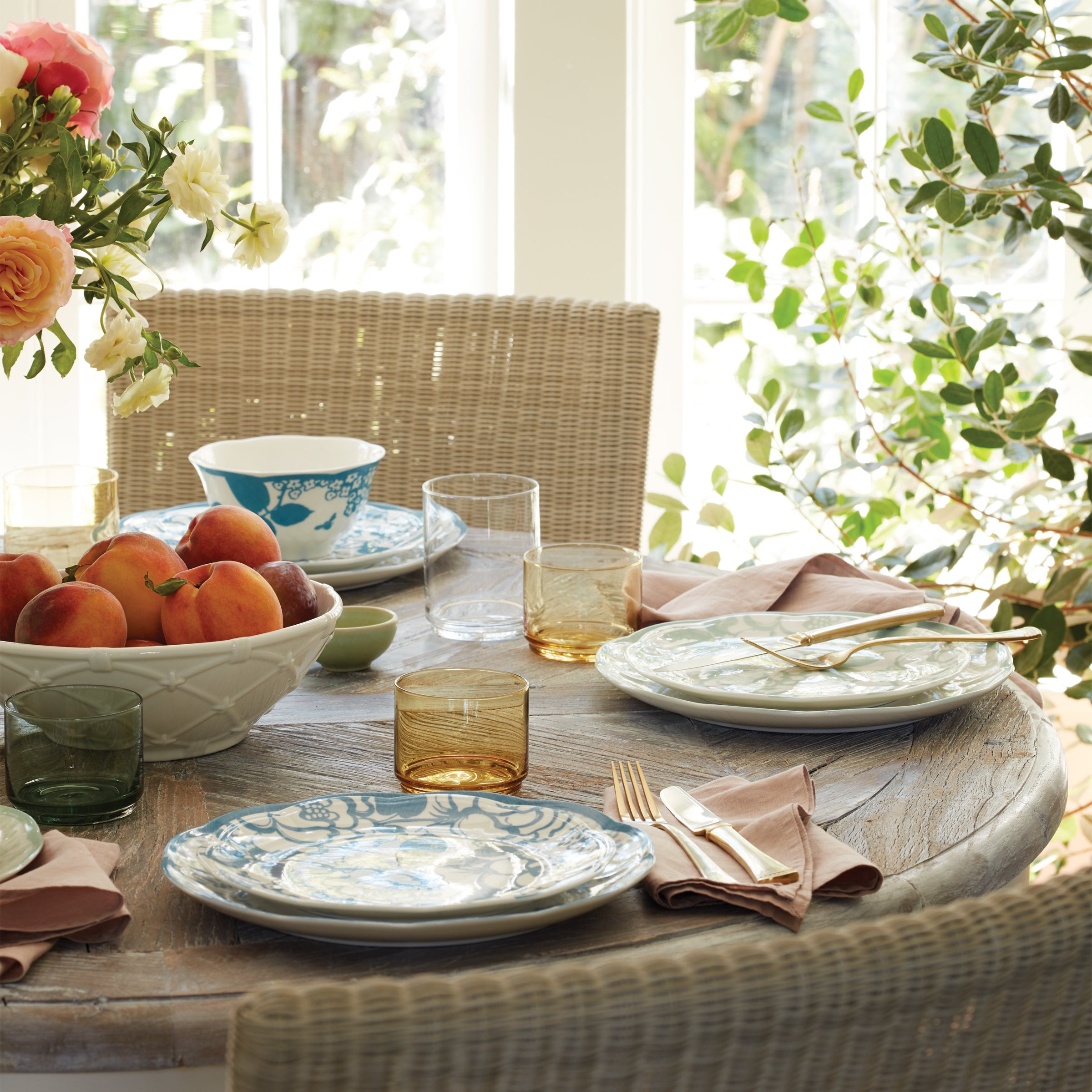 Scalloped Sage Dinnerware Set with Floral Accents | Butterfly Meadow Cottage