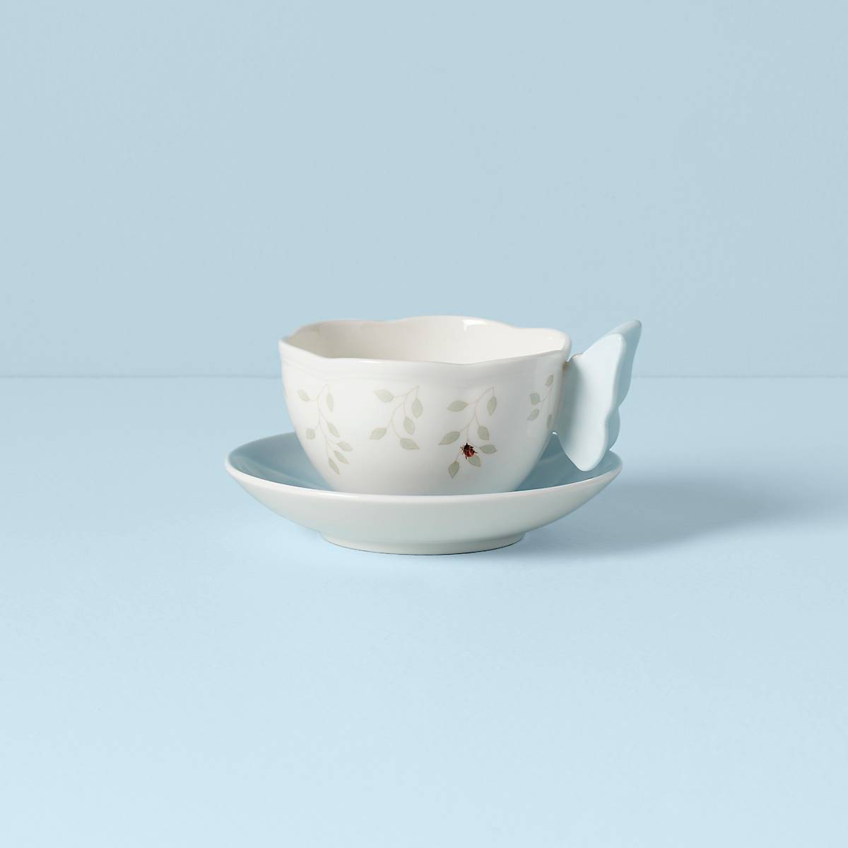 Floral Blue Cup & Saucer with Butterfly Handle | Lenox
