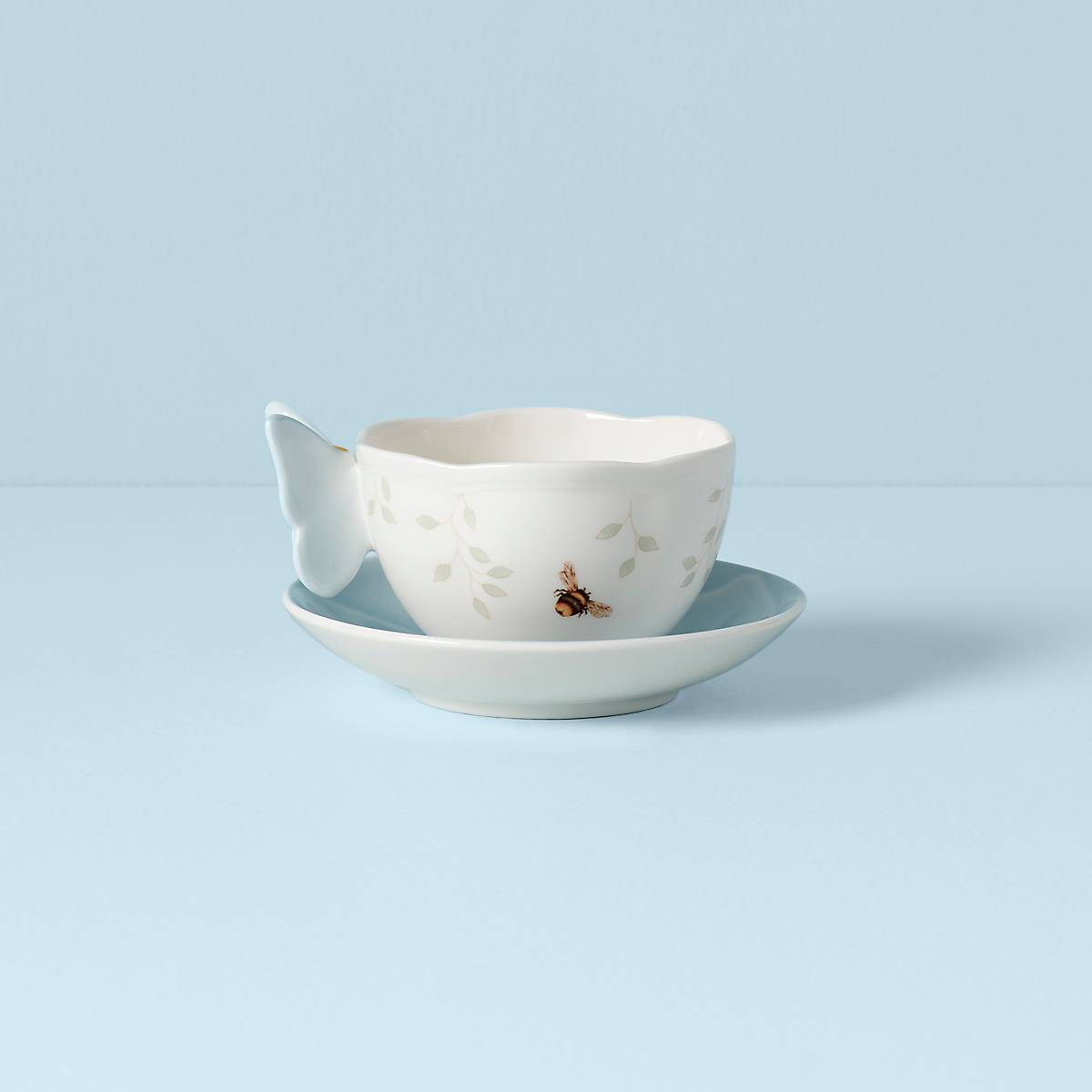 Floral Blue Cup & Saucer with Butterfly Handle | Lenox