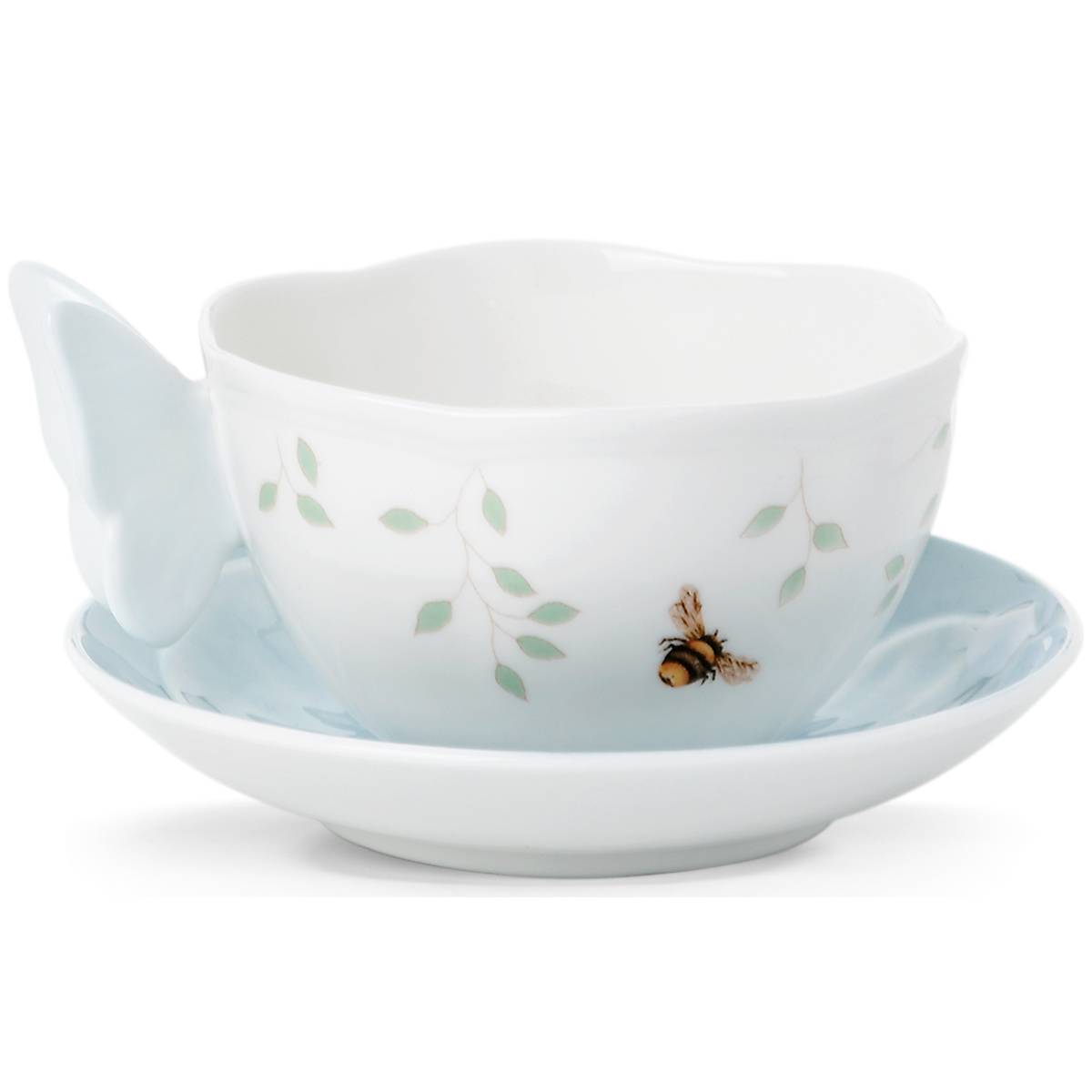 Floral Blue Cup & Saucer with Butterfly Handle | Lenox