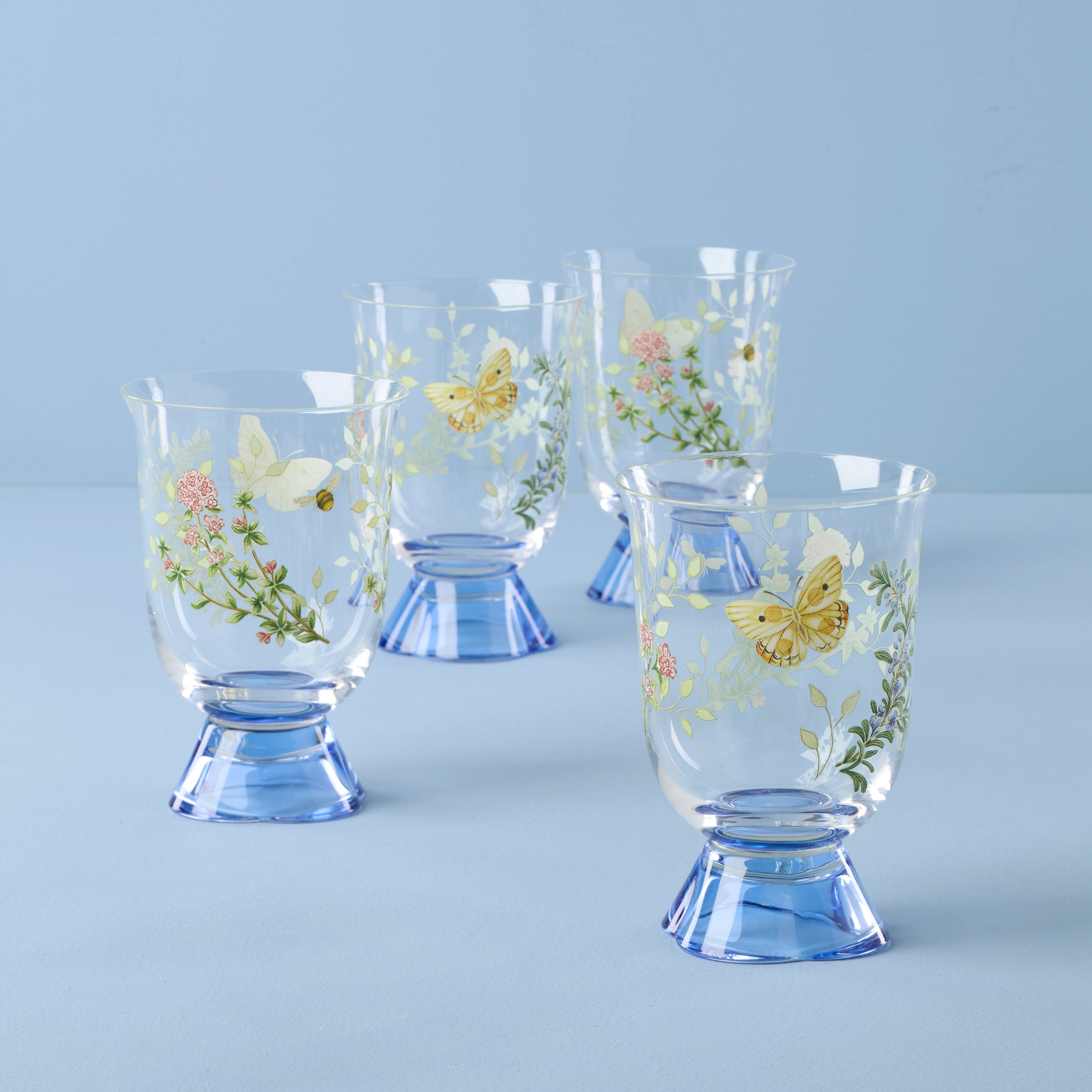 Herb Print Short Tumblers Set of 4 | Butterfly Meadow