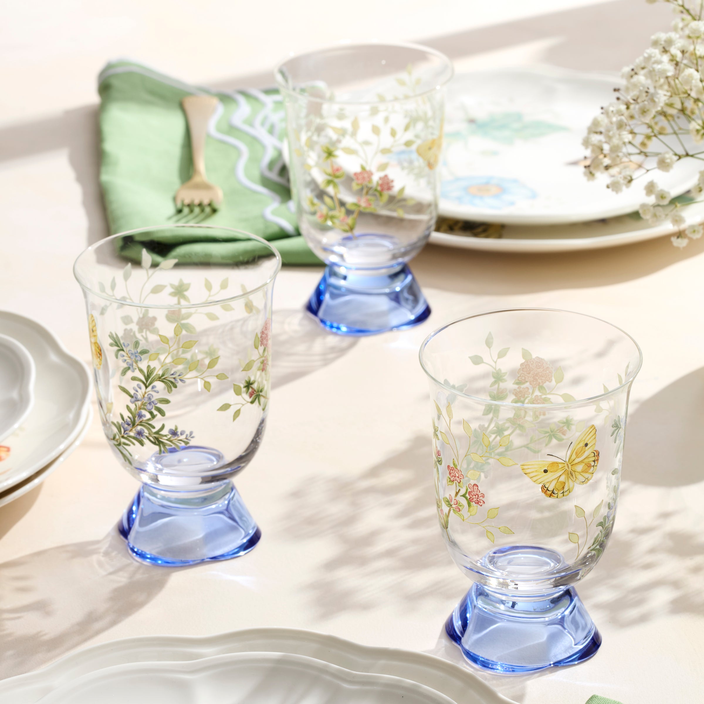 Herb Print Short Tumblers Set of 4 | Butterfly Meadow