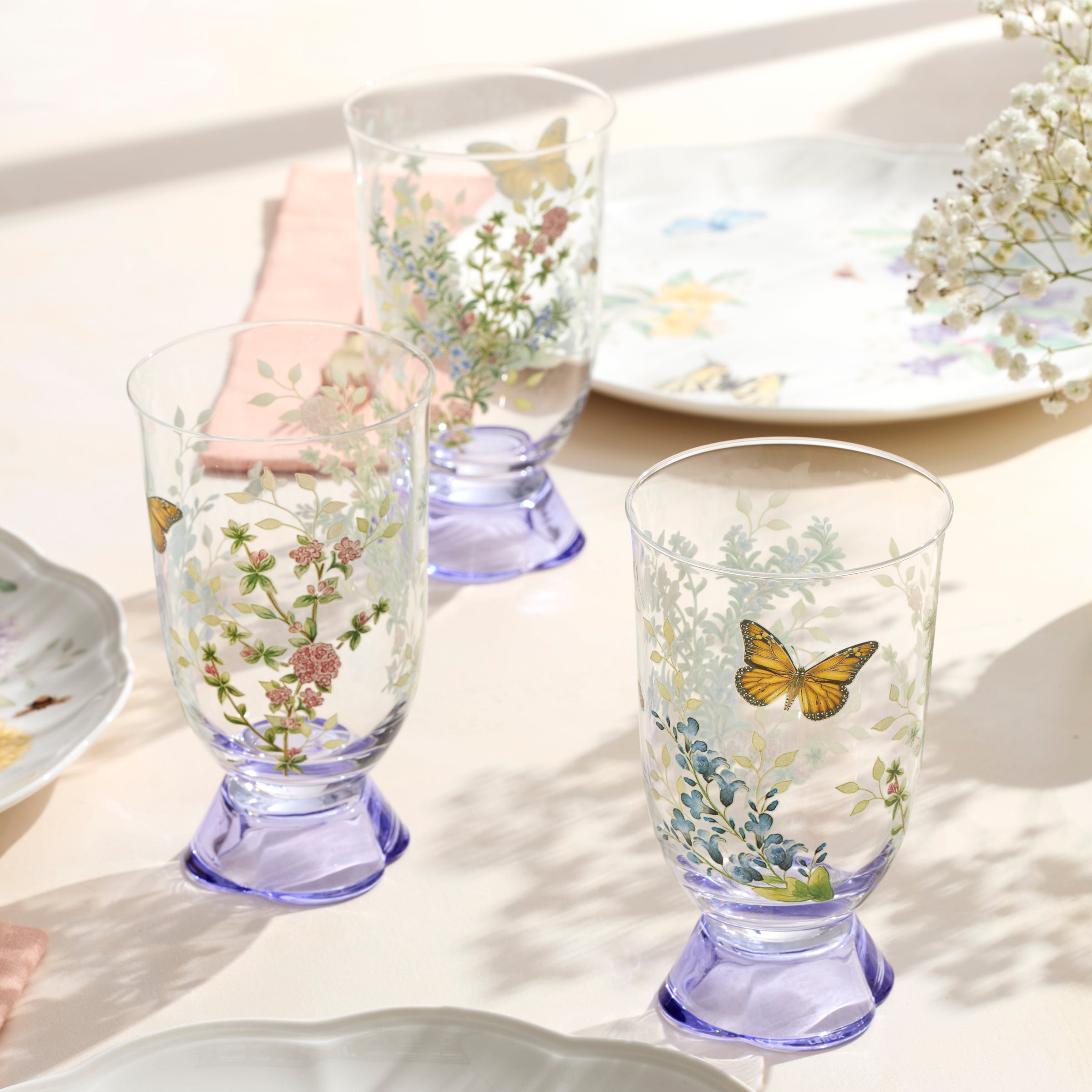 Herb-Inspired Tall Tumblers Set of 4 | Butterfly Meadow