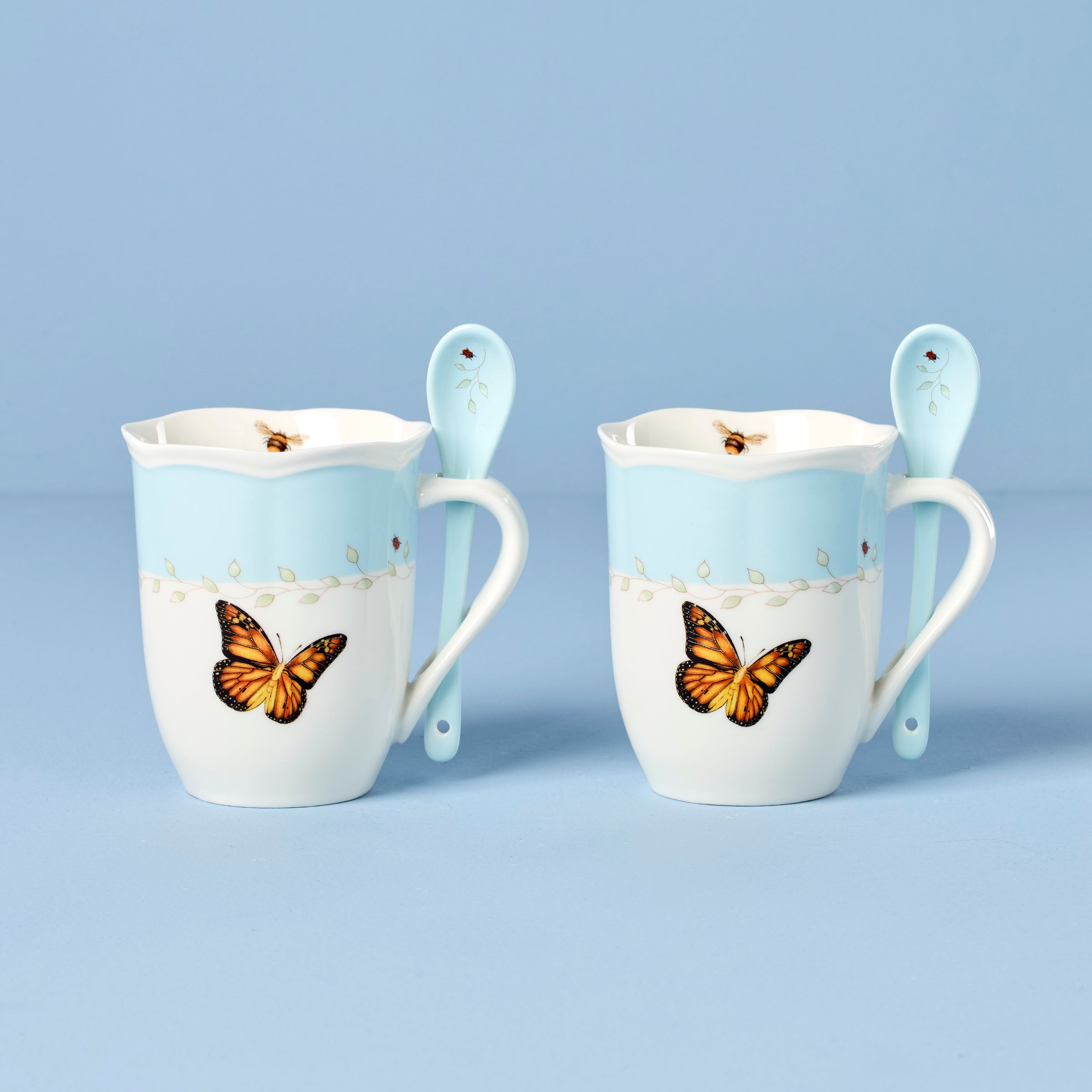 Butterfly Meadow Blue Mug Set with Spoons - Set of 2