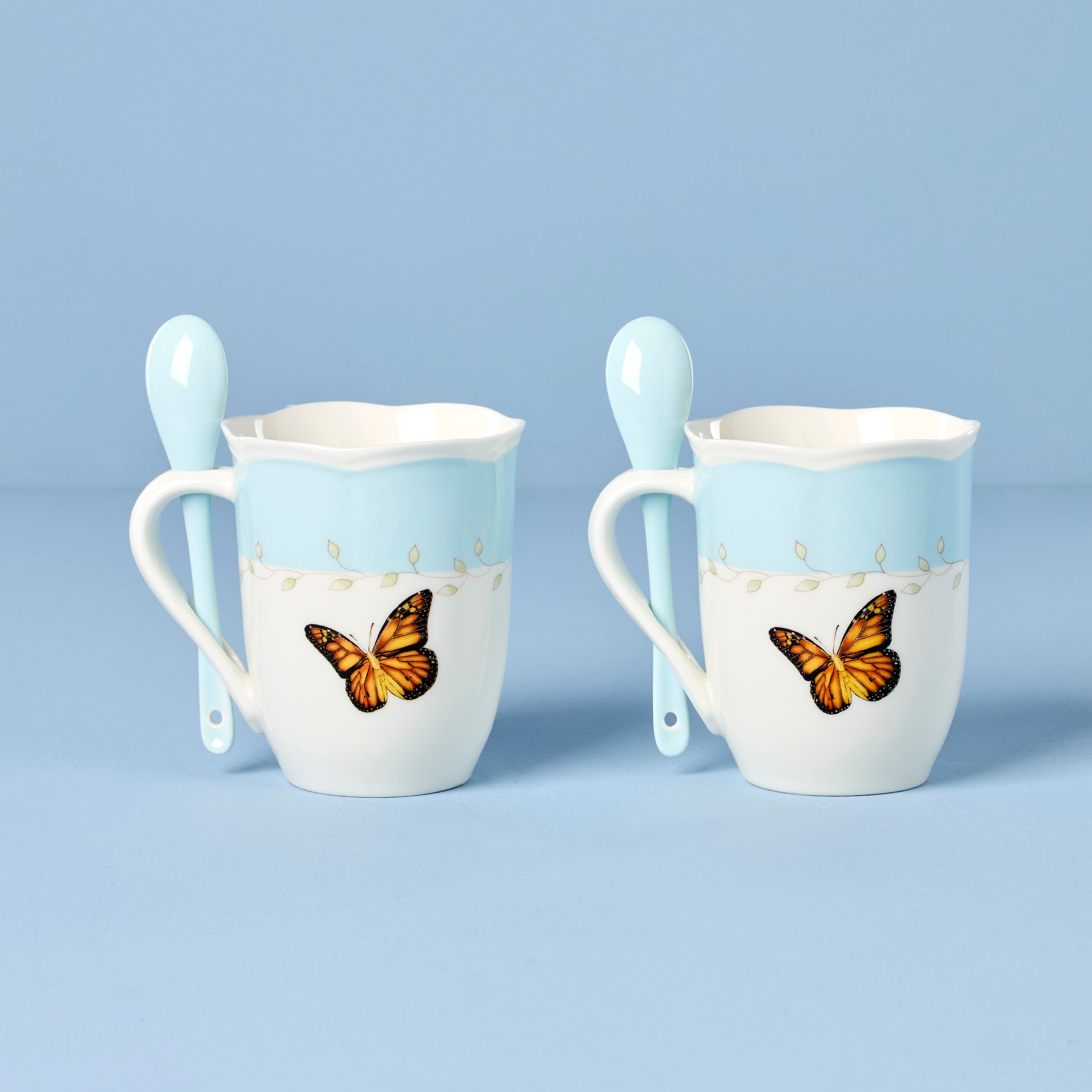 Butterfly Meadow Blue Mug Set with Spoons - Set of 2