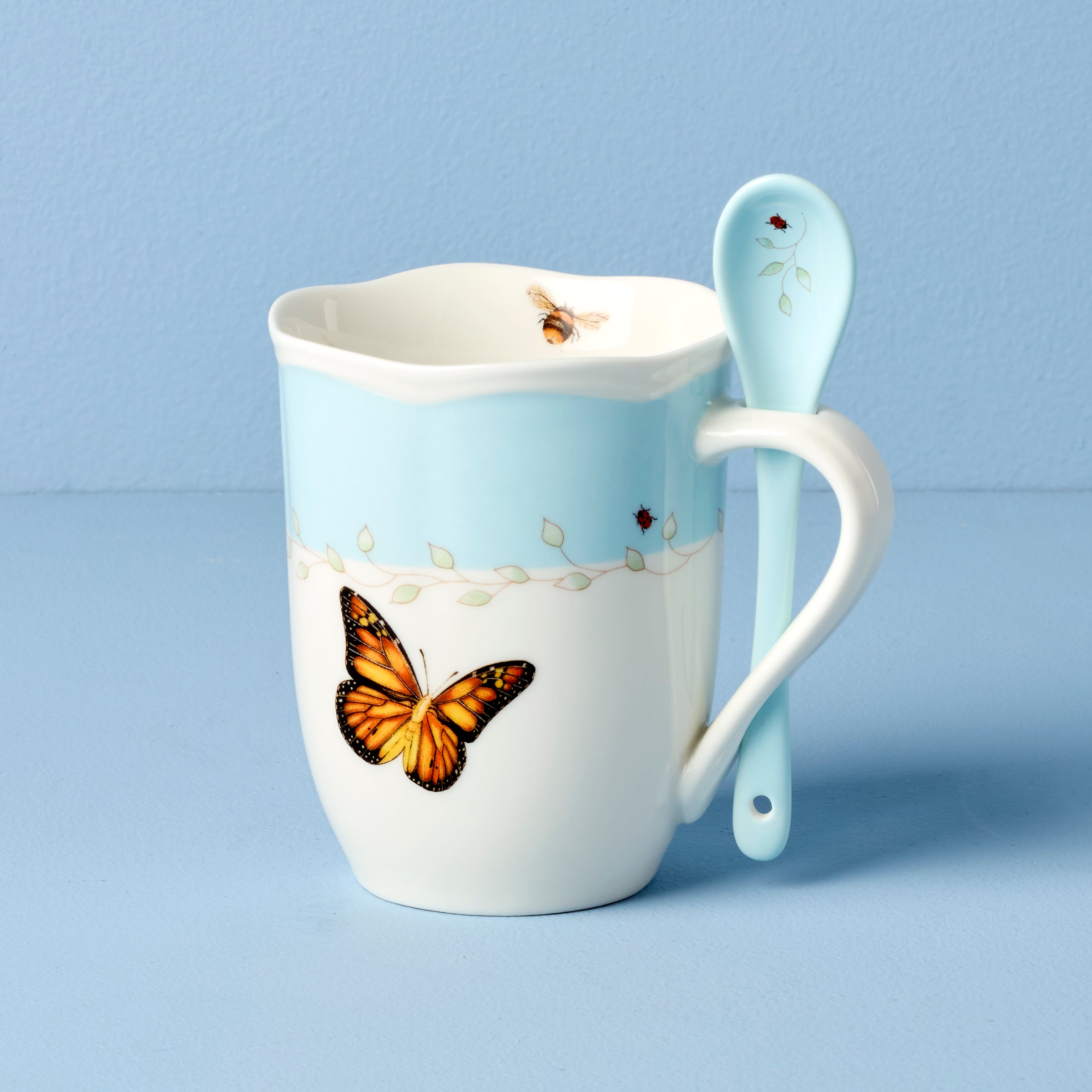 Butterfly Meadow Blue Mug Set with Spoons - Set of 2