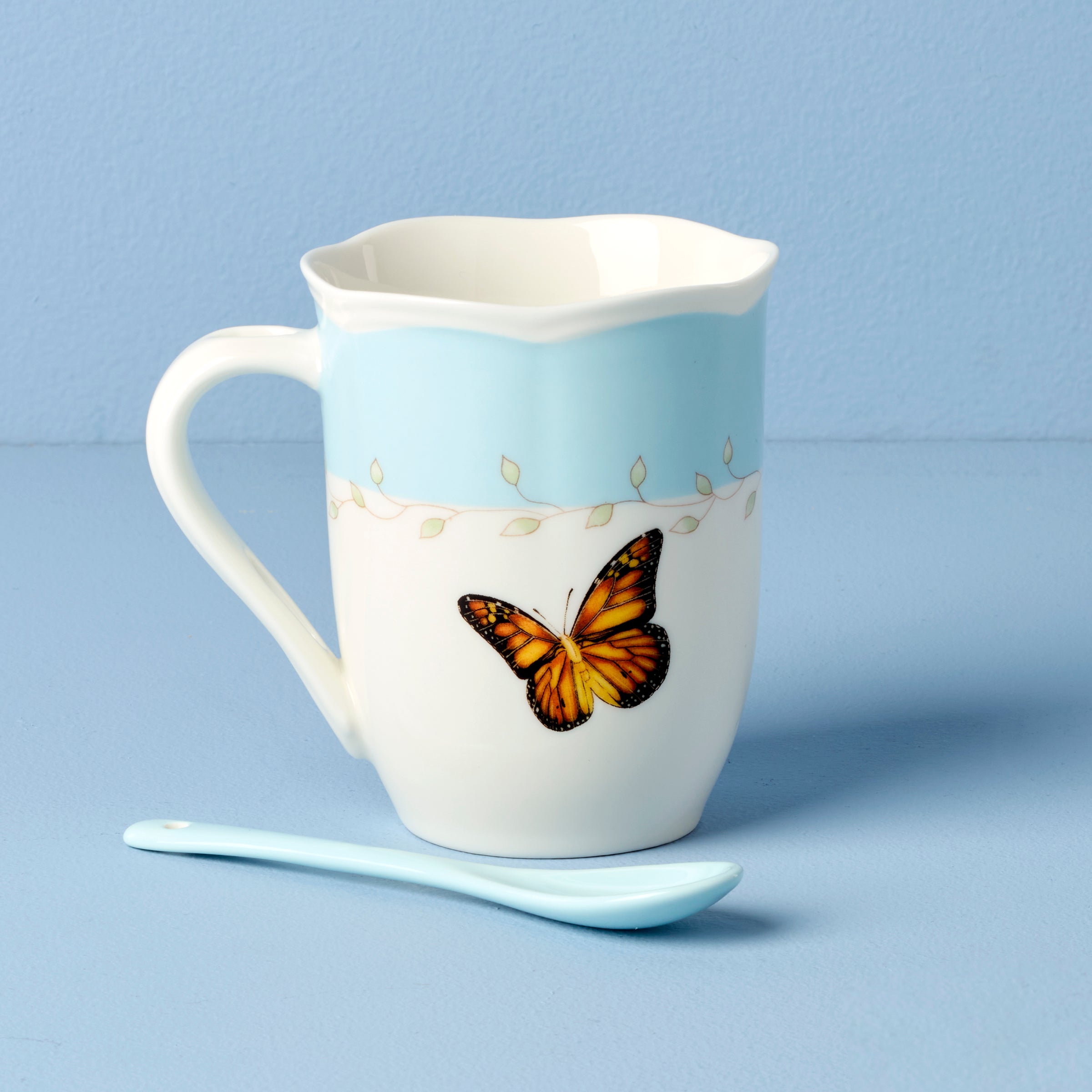 Butterfly Meadow Blue Mug Set with Spoons - Set of 2