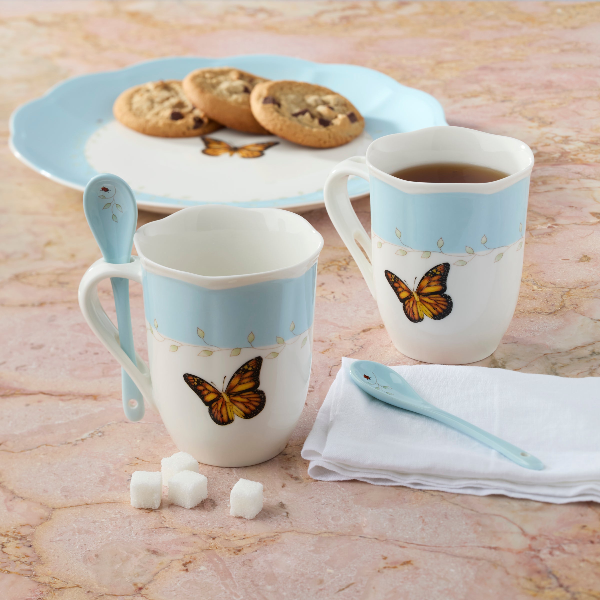 Butterfly Meadow Blue Mug Set with Spoons - Set of 2