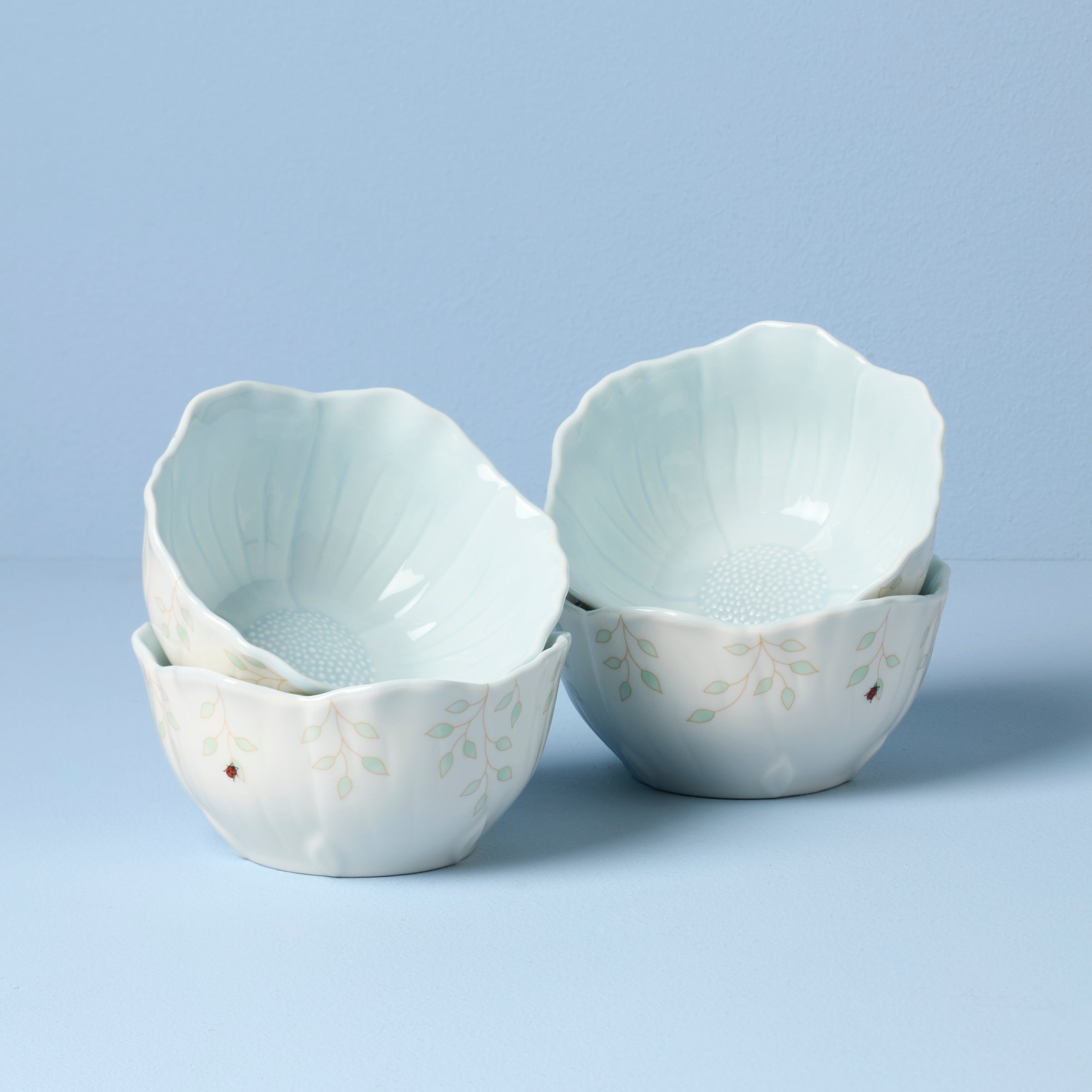 Floral Blue Dessert Bowls Set of 4 | Butterfly Meadow Collection