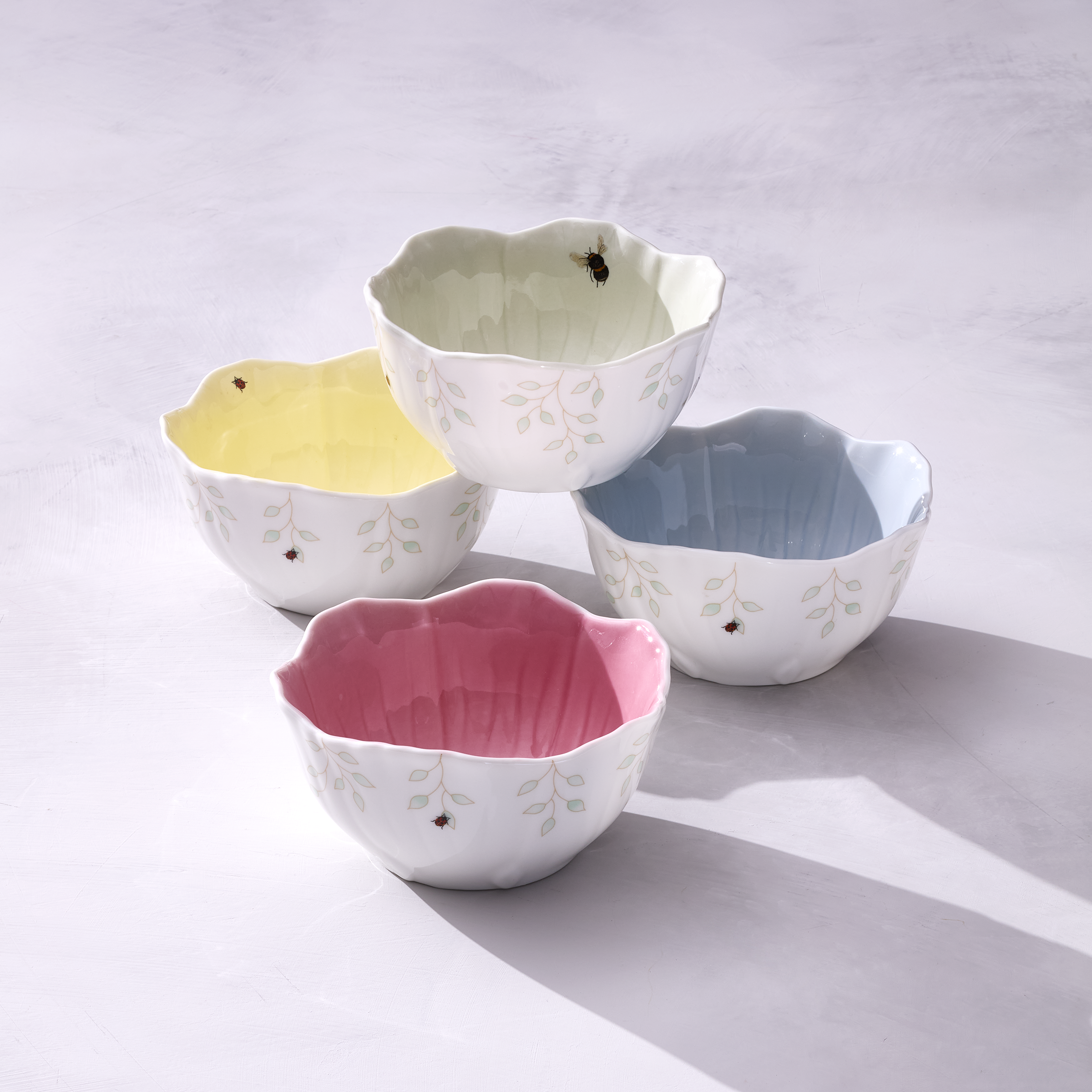 Floral Blue Dessert Bowls Set of 4 | Butterfly Meadow Collection