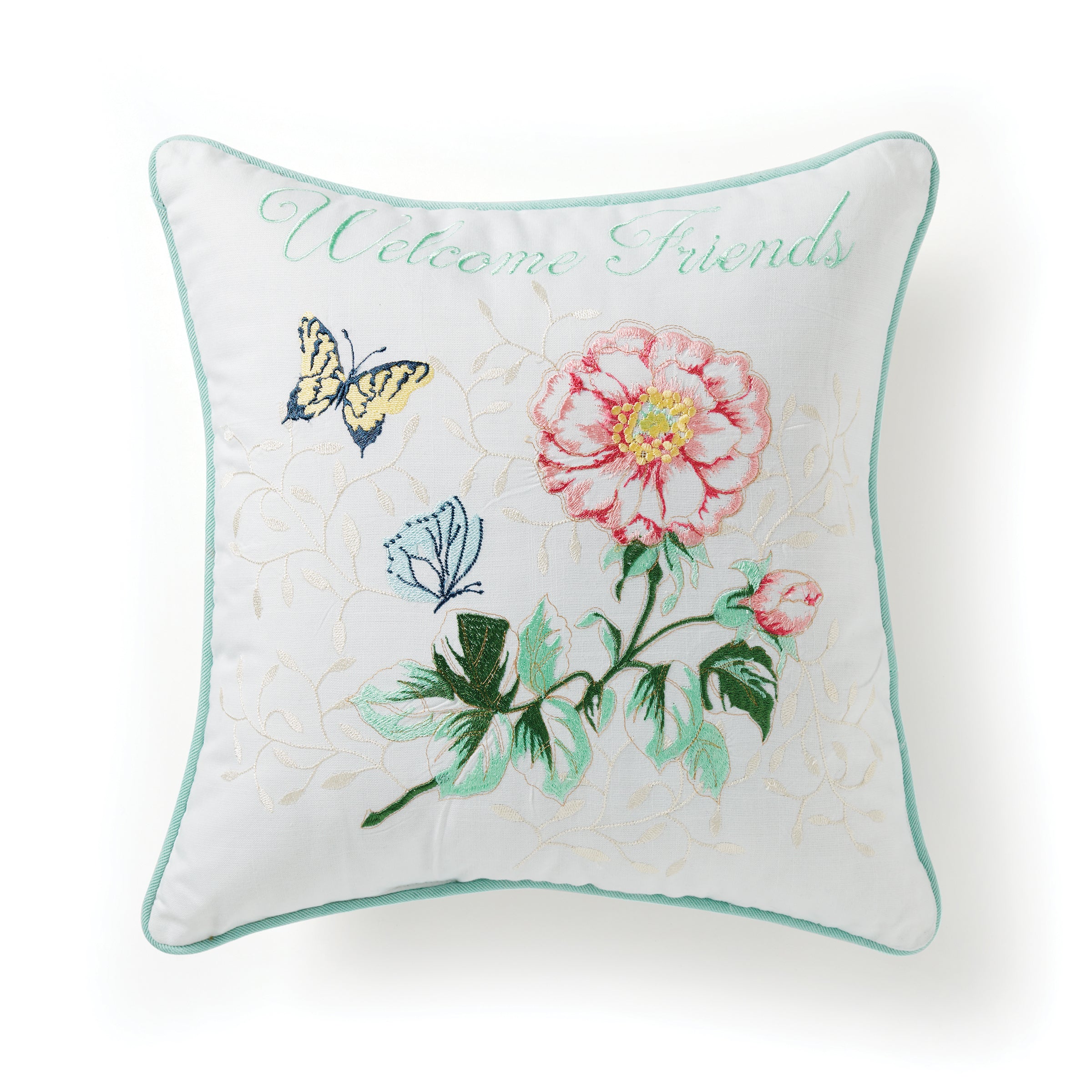 Floral Butterfly Meadow Decorative Pillow 18x18 | Soft Plush Throw Pillow