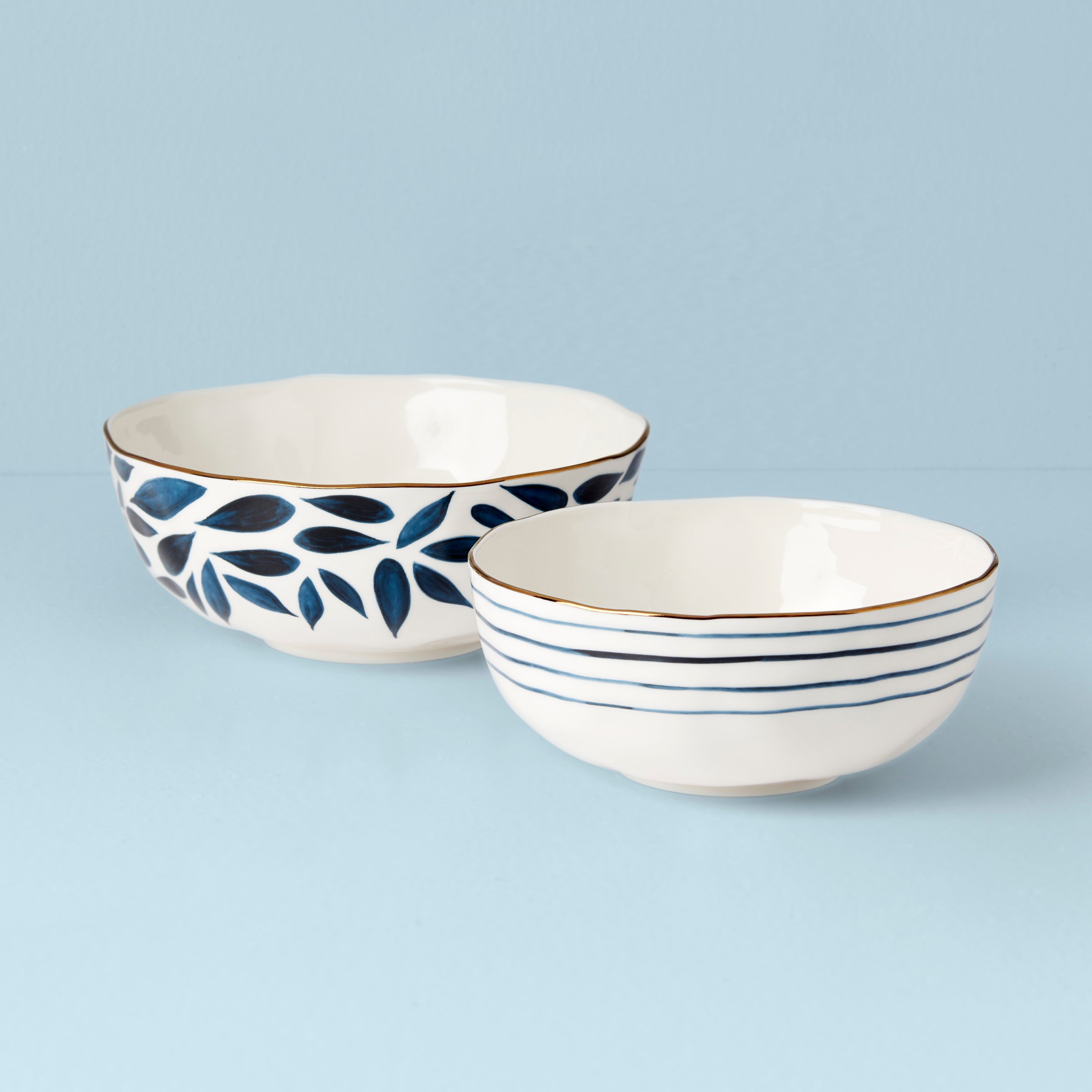 Nesting Bowls Set with Gold Trim & Organic Texture | Blue Bay