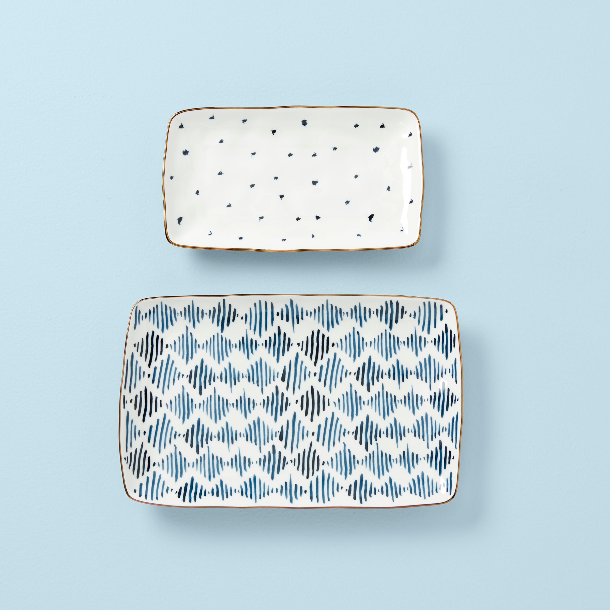 Stackable Serving Platters with Gold Trim | Blue Bay Nesting Set
