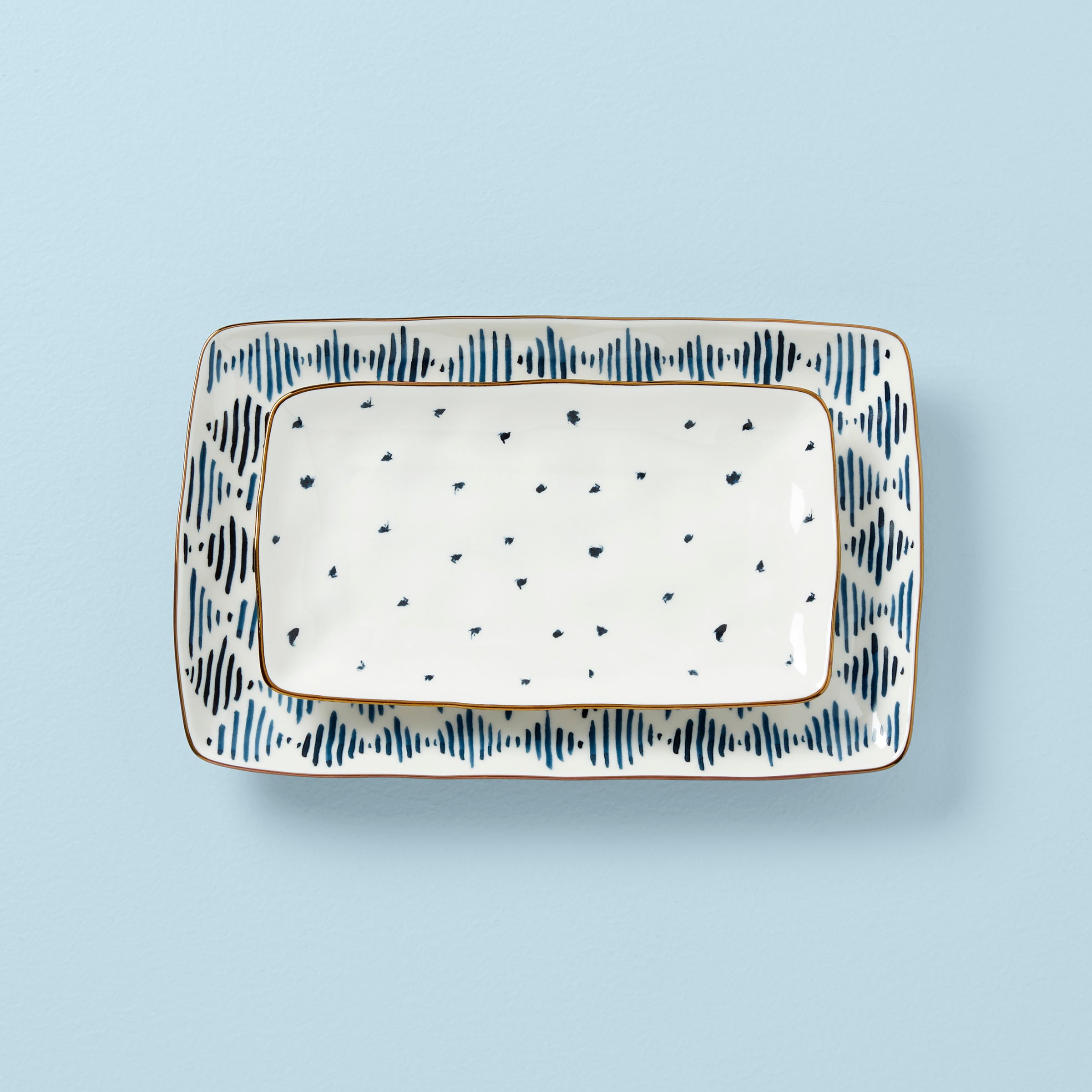 Stackable Serving Platters with Gold Trim | Blue Bay Nesting Set