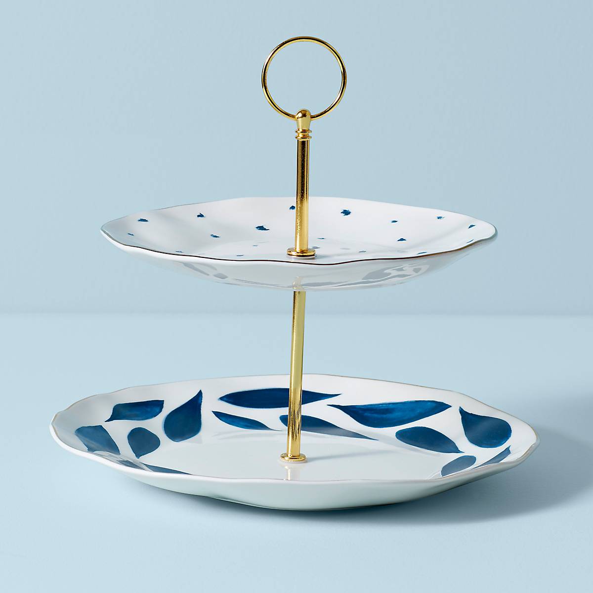 Gold-Banded 2-Tiered Dessert Server for Pastries | Blue Bay