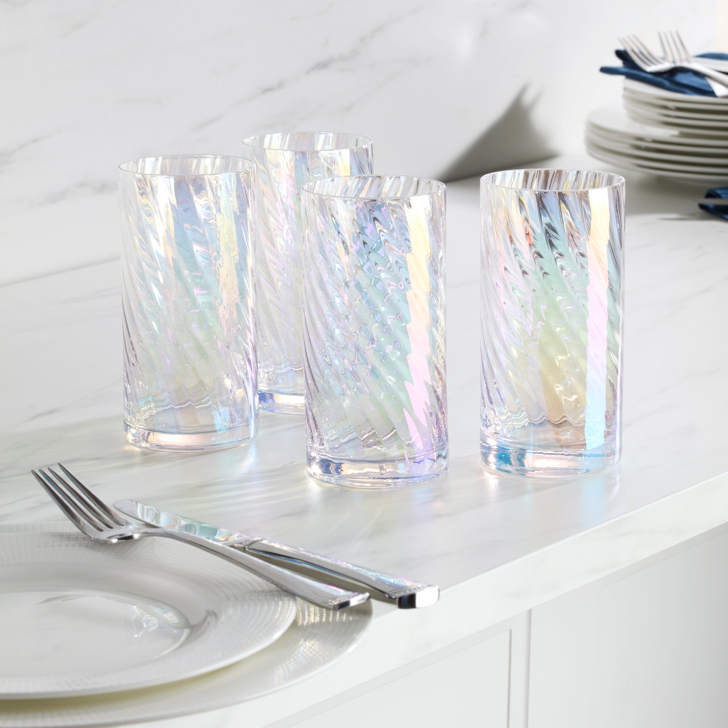 Iridescent Highball Glasses Set of 4 for Cocktails & Iced Drinks | Tuscany Classics