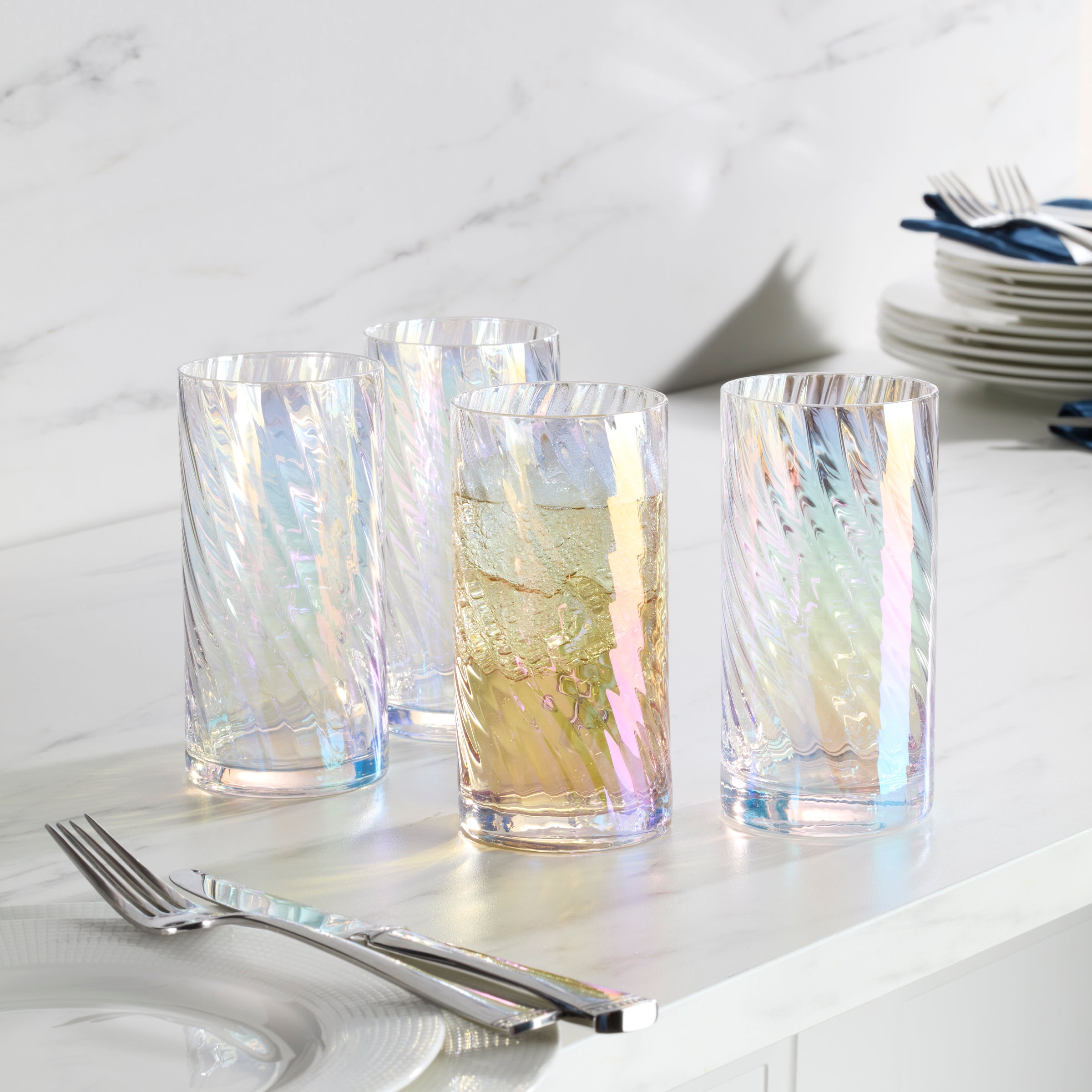 Iridescent Highball Glasses Set of 4 for Cocktails & Iced Drinks | Tuscany Classics