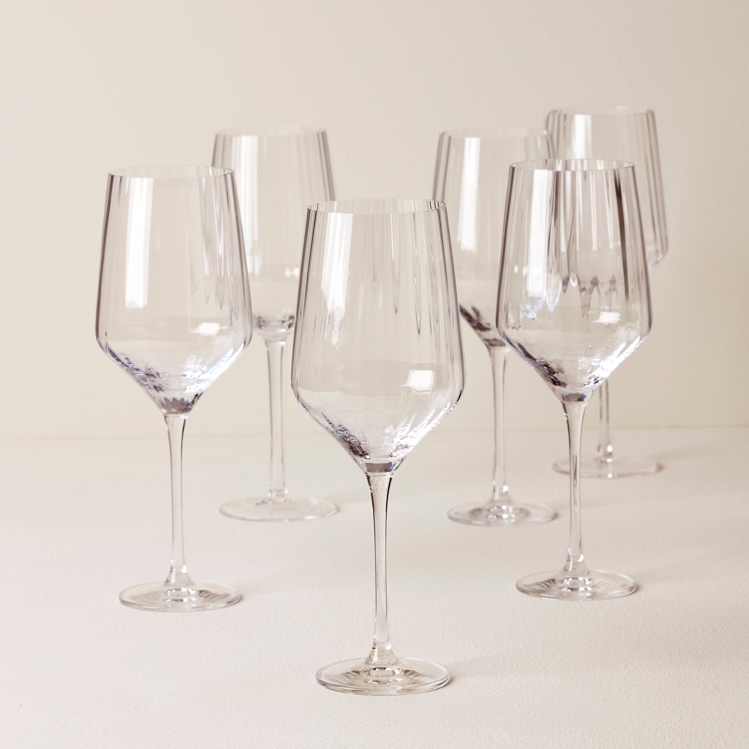 Angled Wine Glasses Set of 6 with Ridged Design | Tuscany Classics