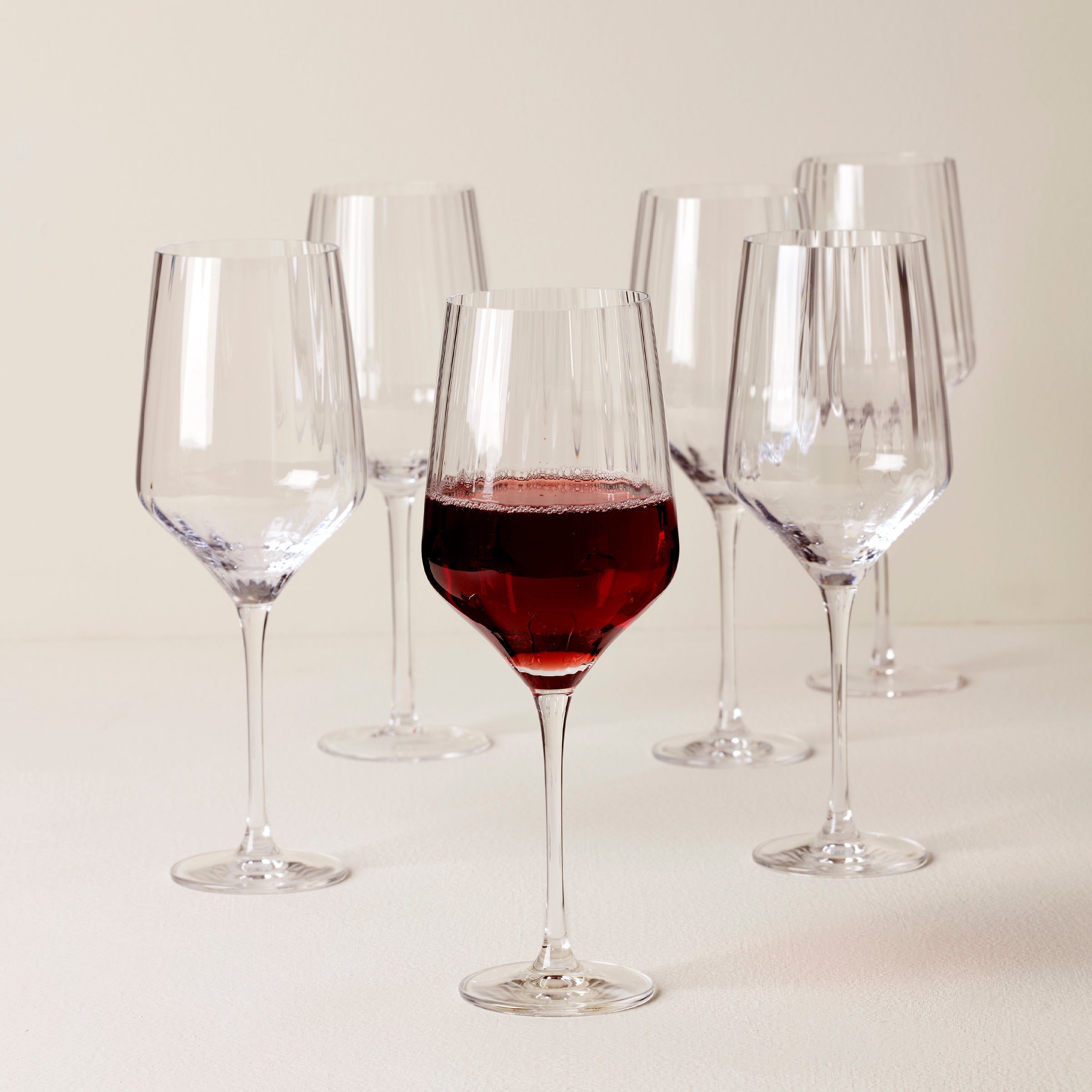 Angled Wine Glasses Set of 6 with Ridged Design | Tuscany Classics