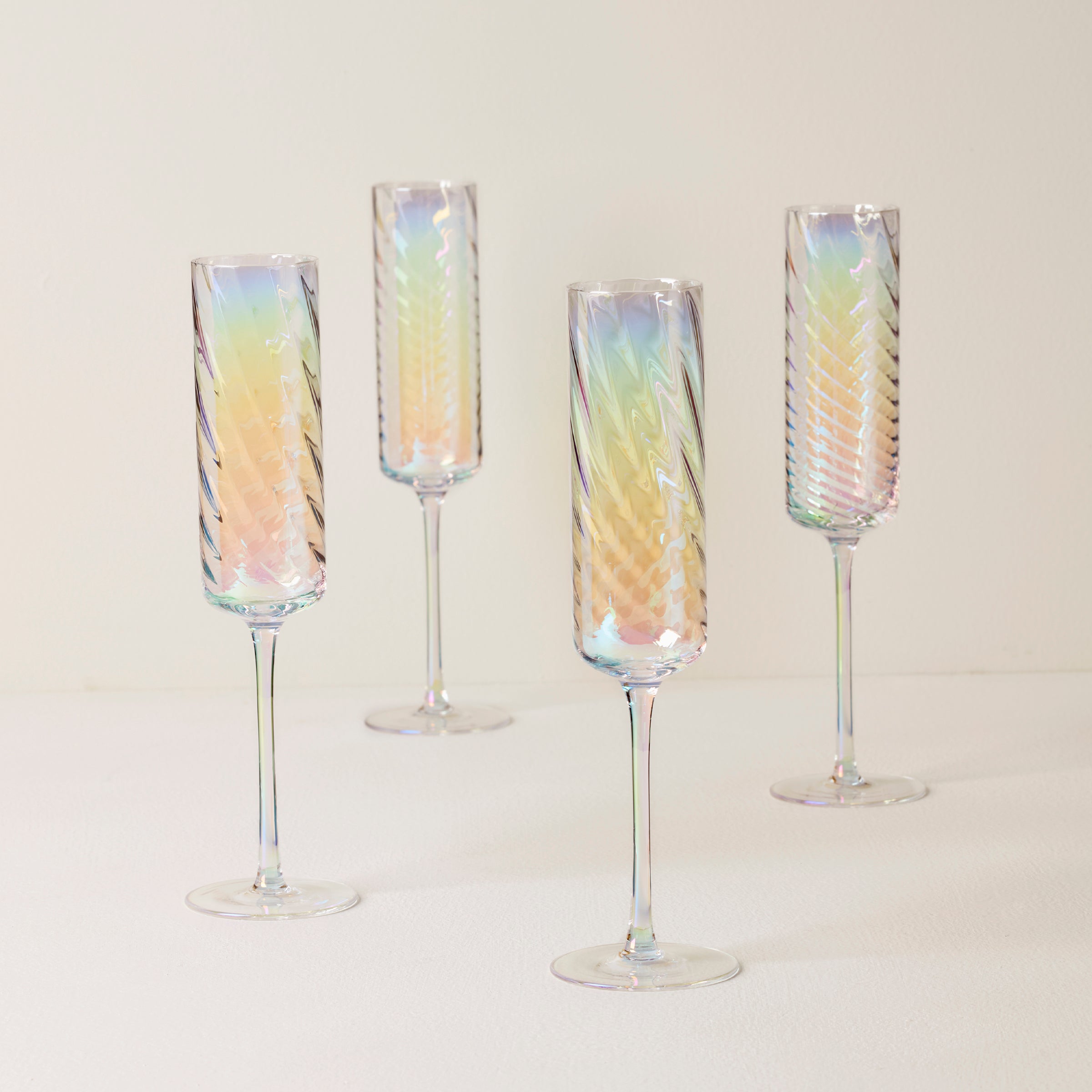 Rainbow Iridescent Flute Glasses Set of 4 | Tuscany Classics