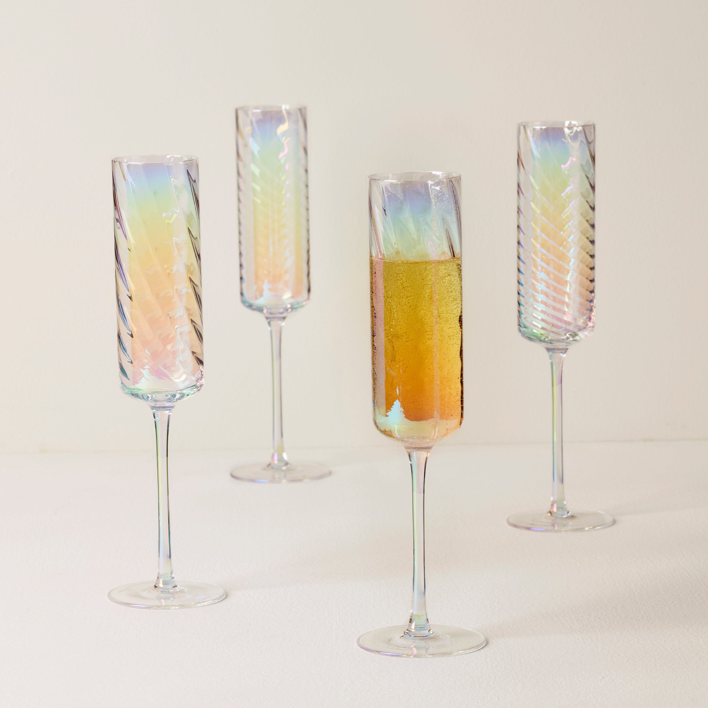 Rainbow Iridescent Flute Glasses Set of 4 | Tuscany Classics