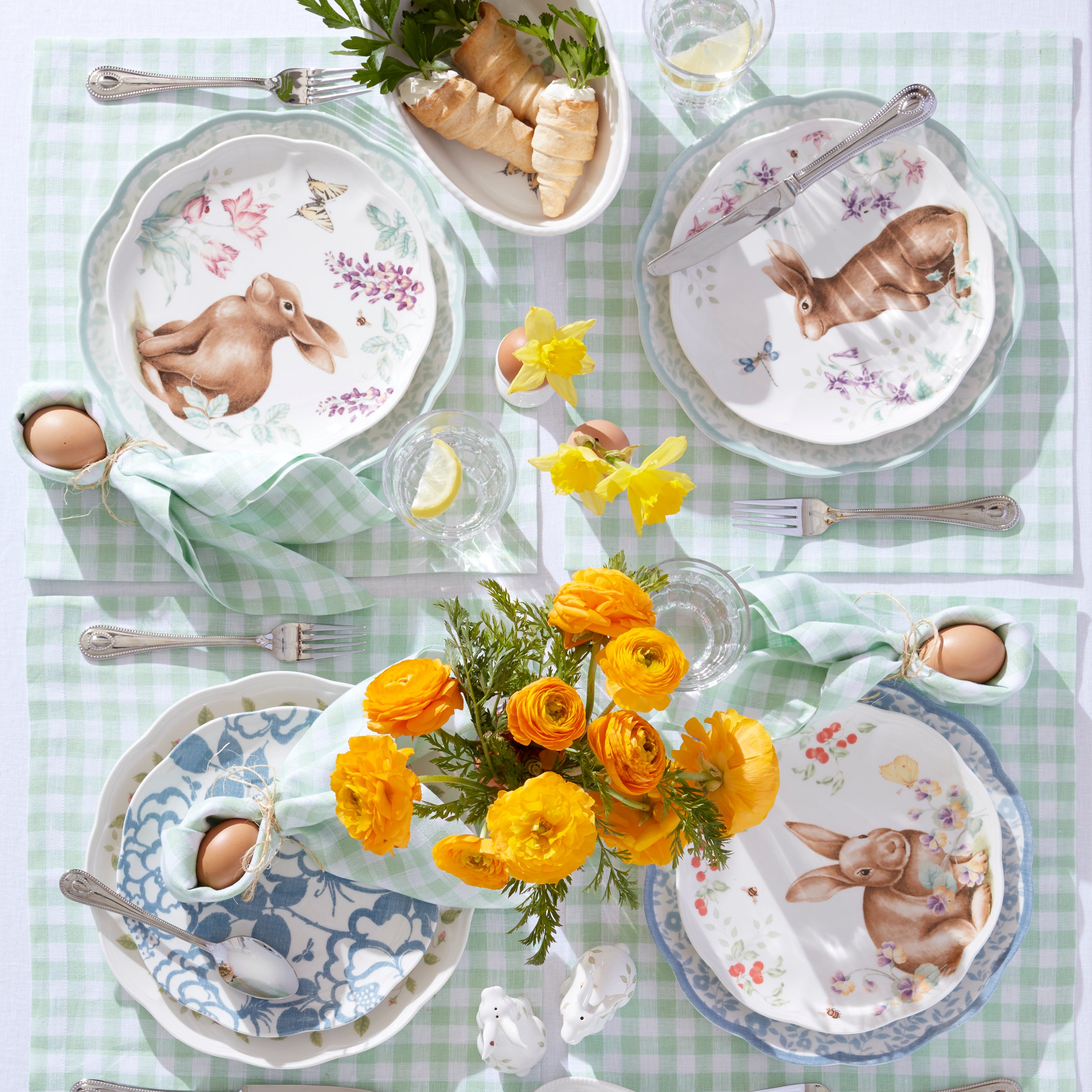 Butterfly Meadow Bunny Porcelain Plates - Set of 4 | Floral Accent Plates