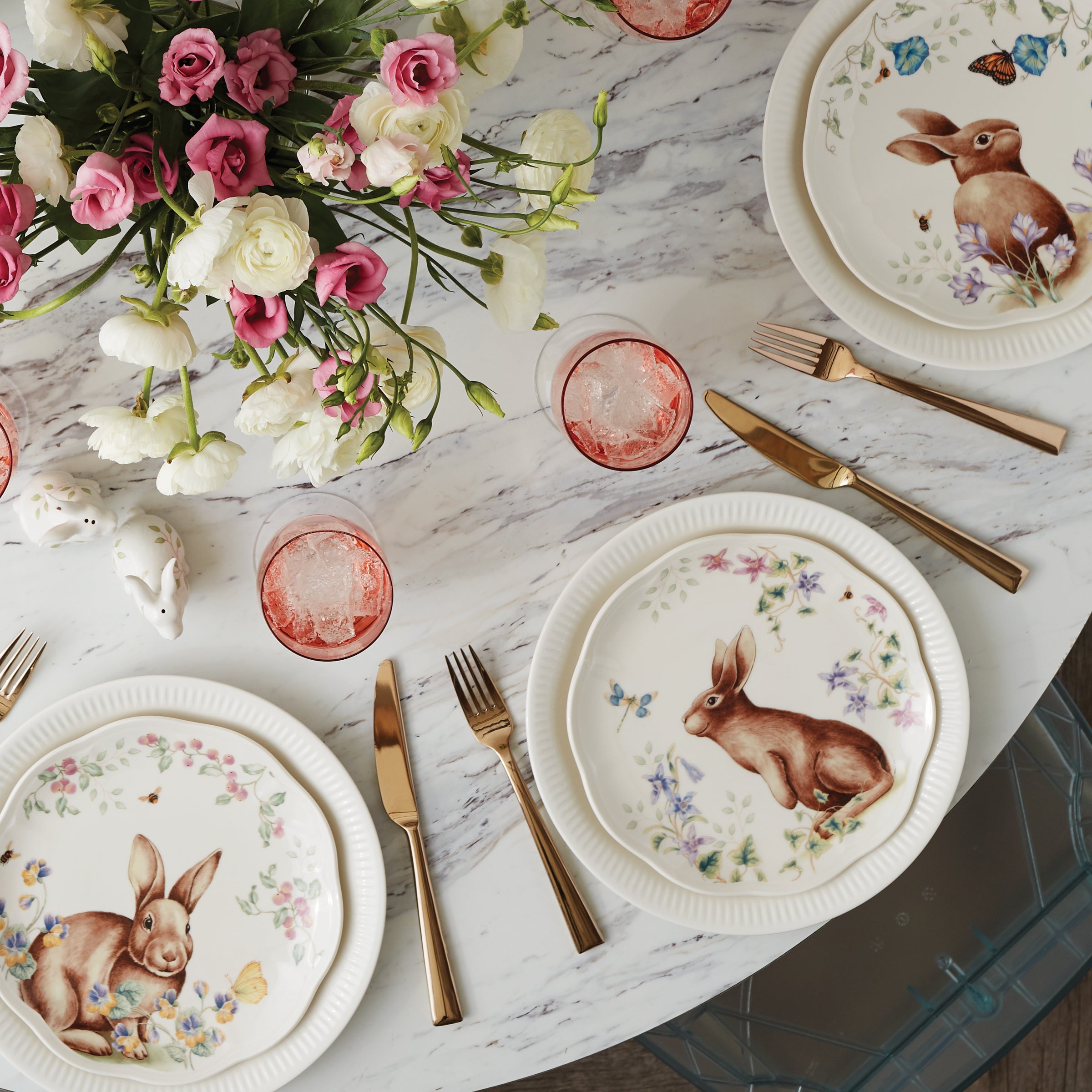 Butterfly Meadow Bunny Porcelain Plates - Set of 4 | Floral Accent Plates