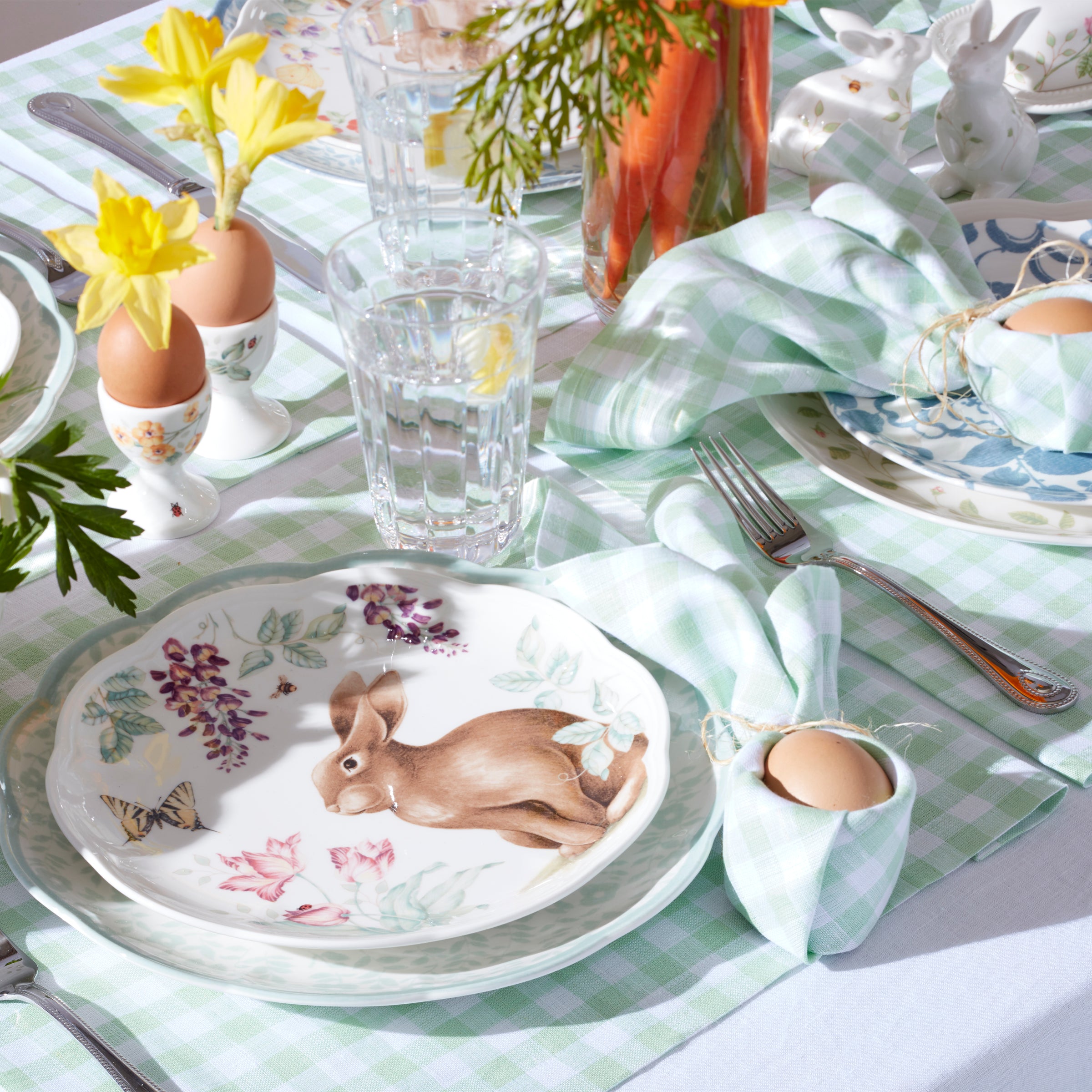 Butterfly Meadow Bunny Porcelain Plates - Set of 4 | Floral Accent Plates