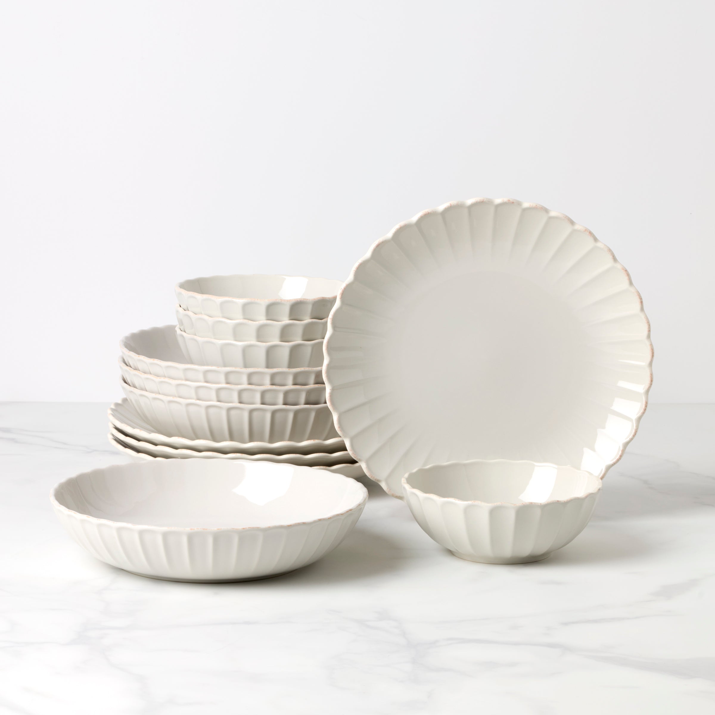 Scallop Edge White Dinnerware Set 12-Piece | French Perle
