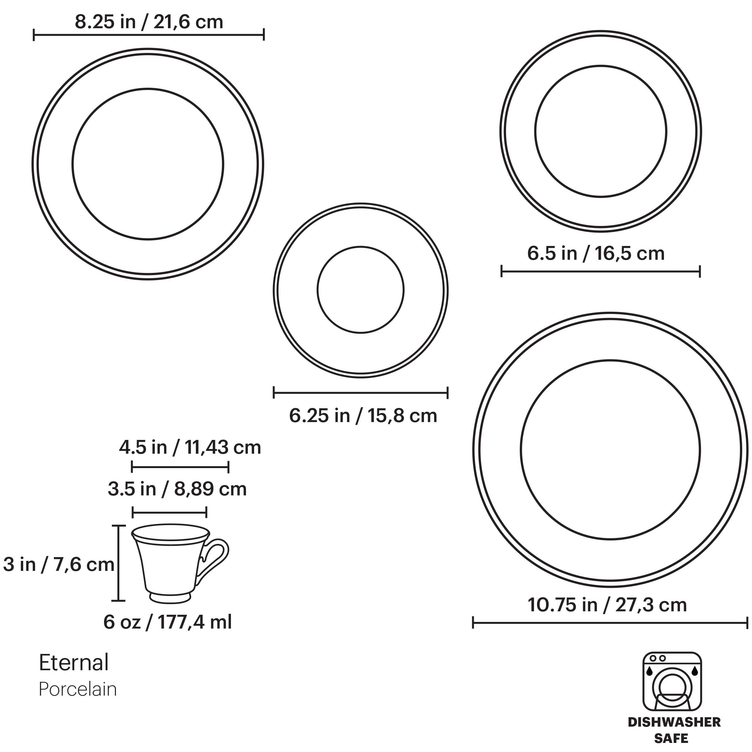24K Gold Accented Porcelain Dinnerware Set | Eternal 5-Piece