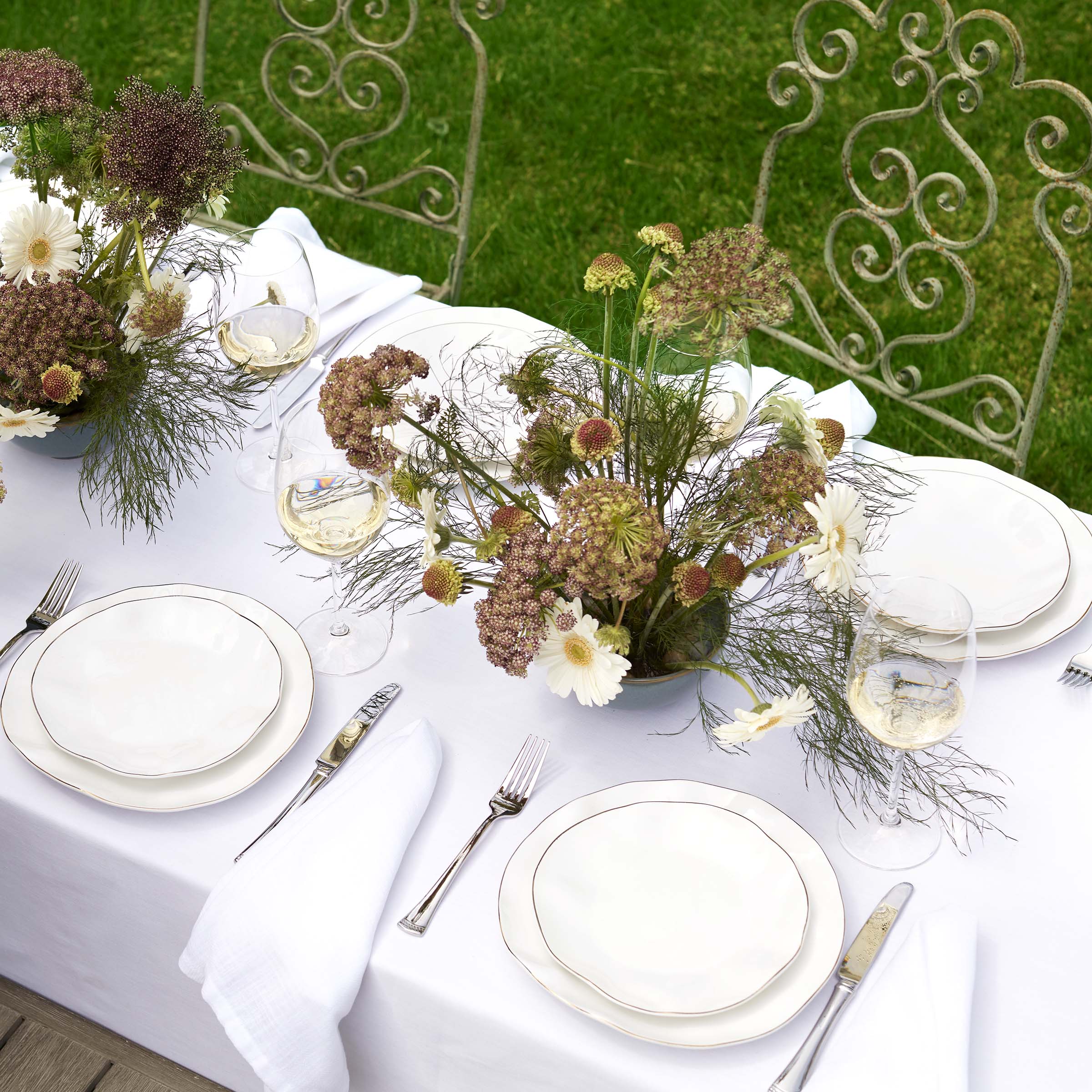 White 12-Piece Dinnerware Set with Gold Rim | Blue Bay