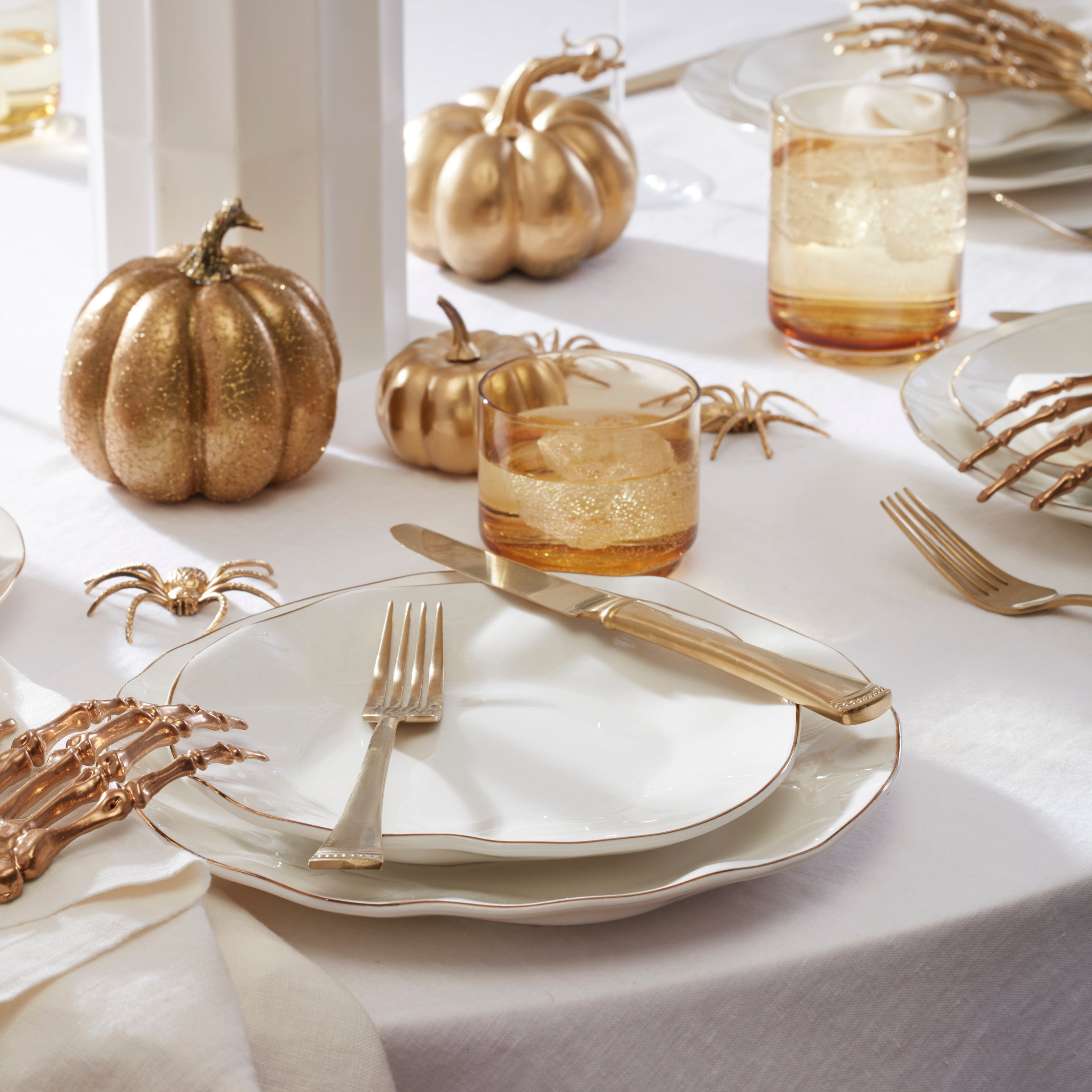 White 12-Piece Dinnerware Set with Gold Rim | Blue Bay