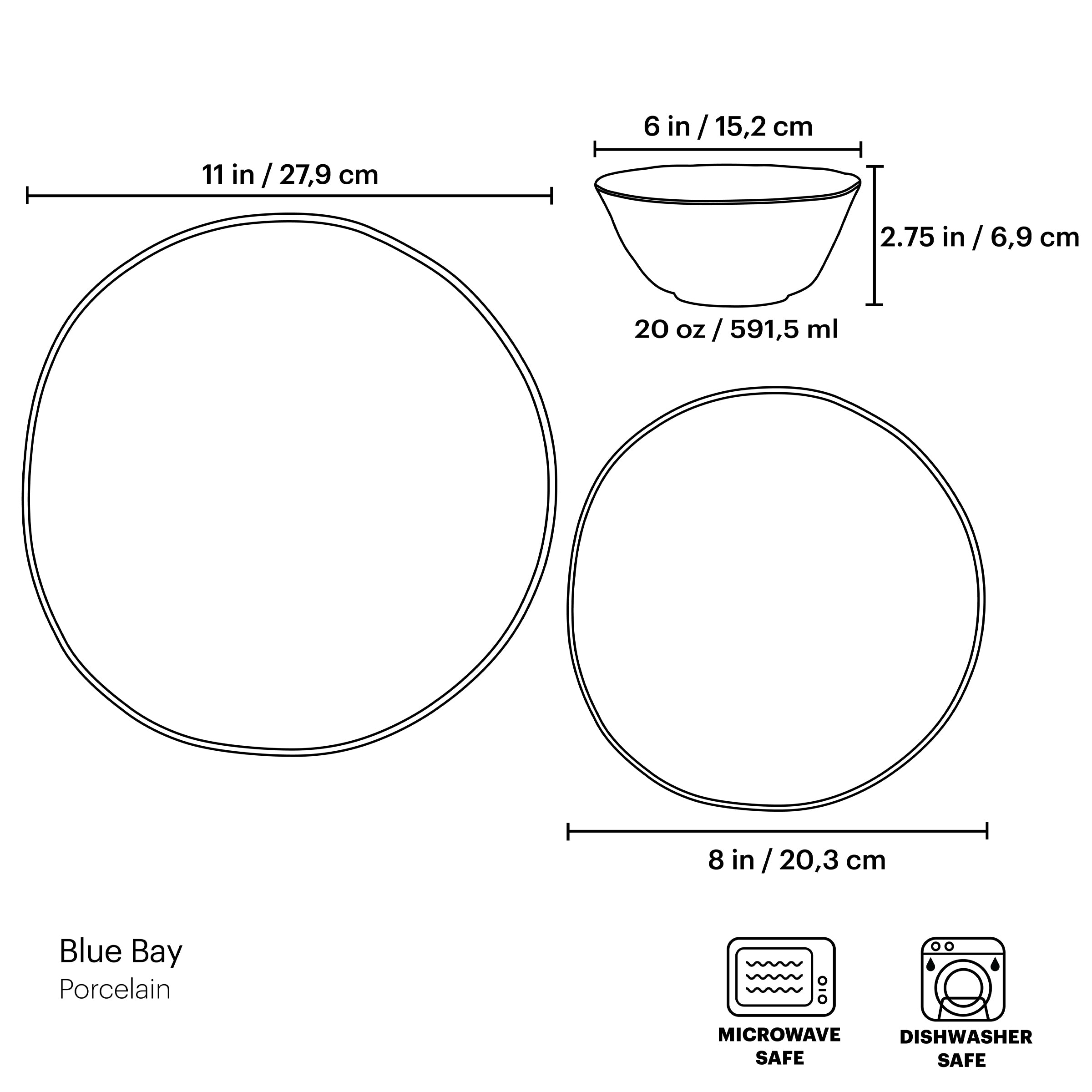 White 12-Piece Dinnerware Set with Gold Rim | Blue Bay
