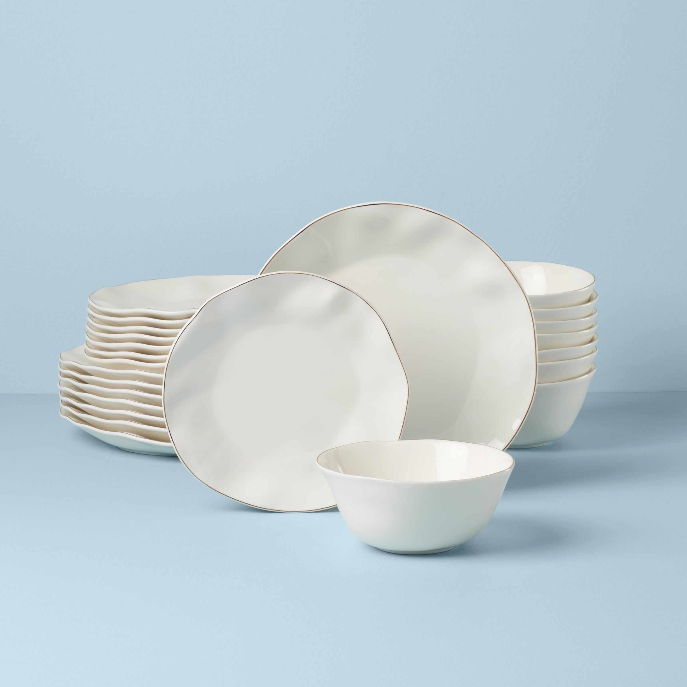 24-Piece White Dinnerware Set with Gold Rim | Blue Bay