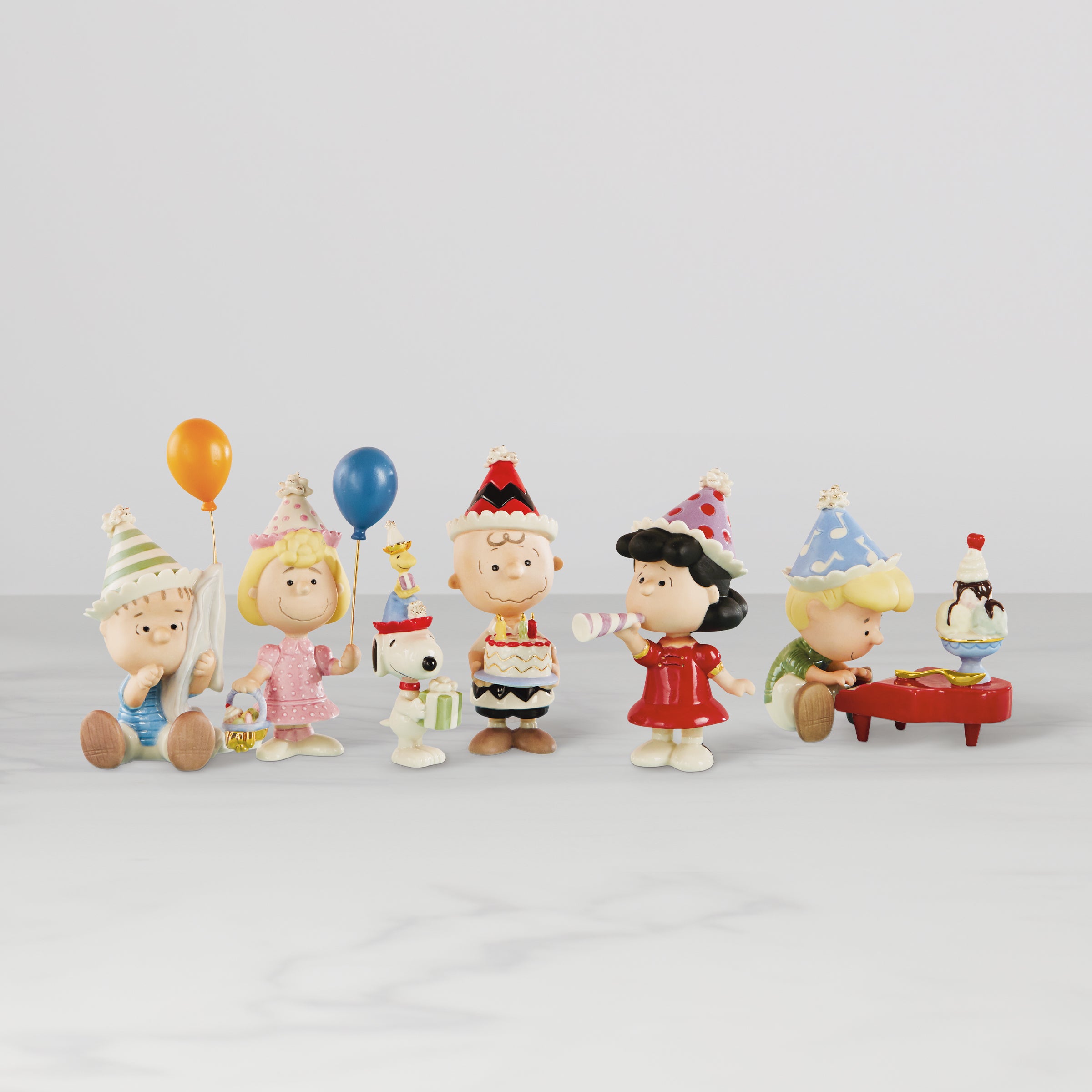 Peanuts Birthday Figurine Set - 6-Piece Hand-Painted Ivory China | Snoopy & Friends