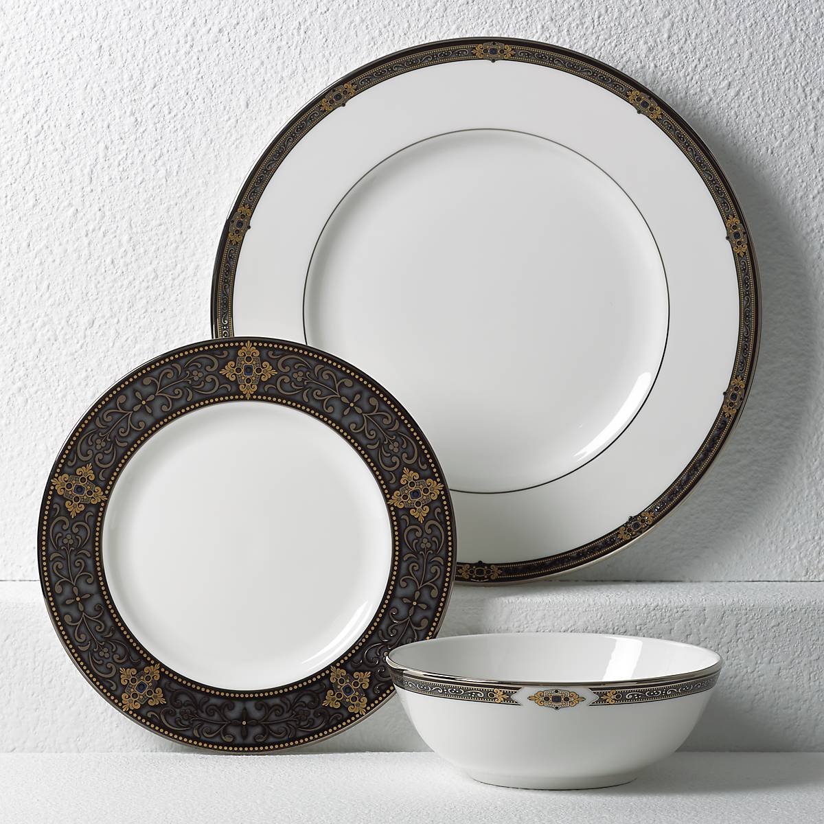 Vintage Jewel Bone China Place Setting with 24K Gold Accents | 3-Piece Set