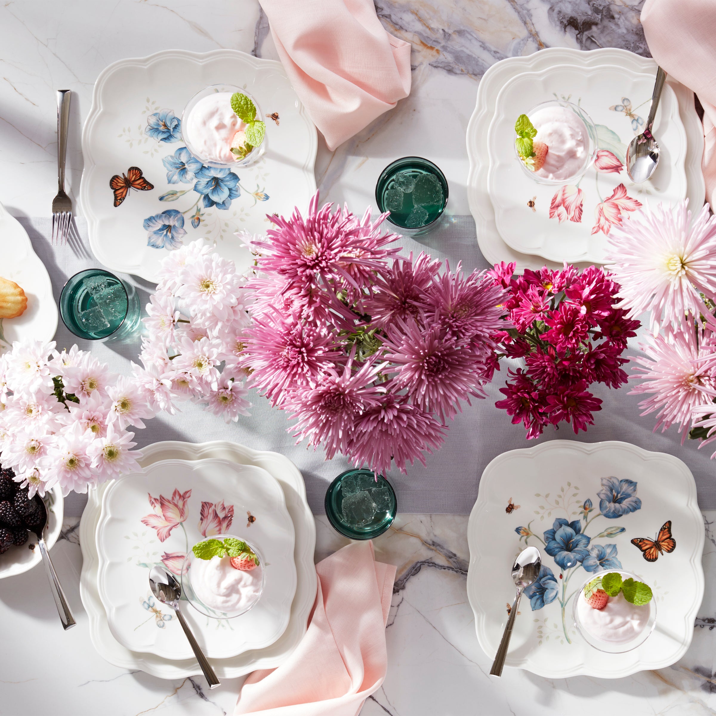 Square Accent Plates with Butterfly & Floral Design - Set of 4
