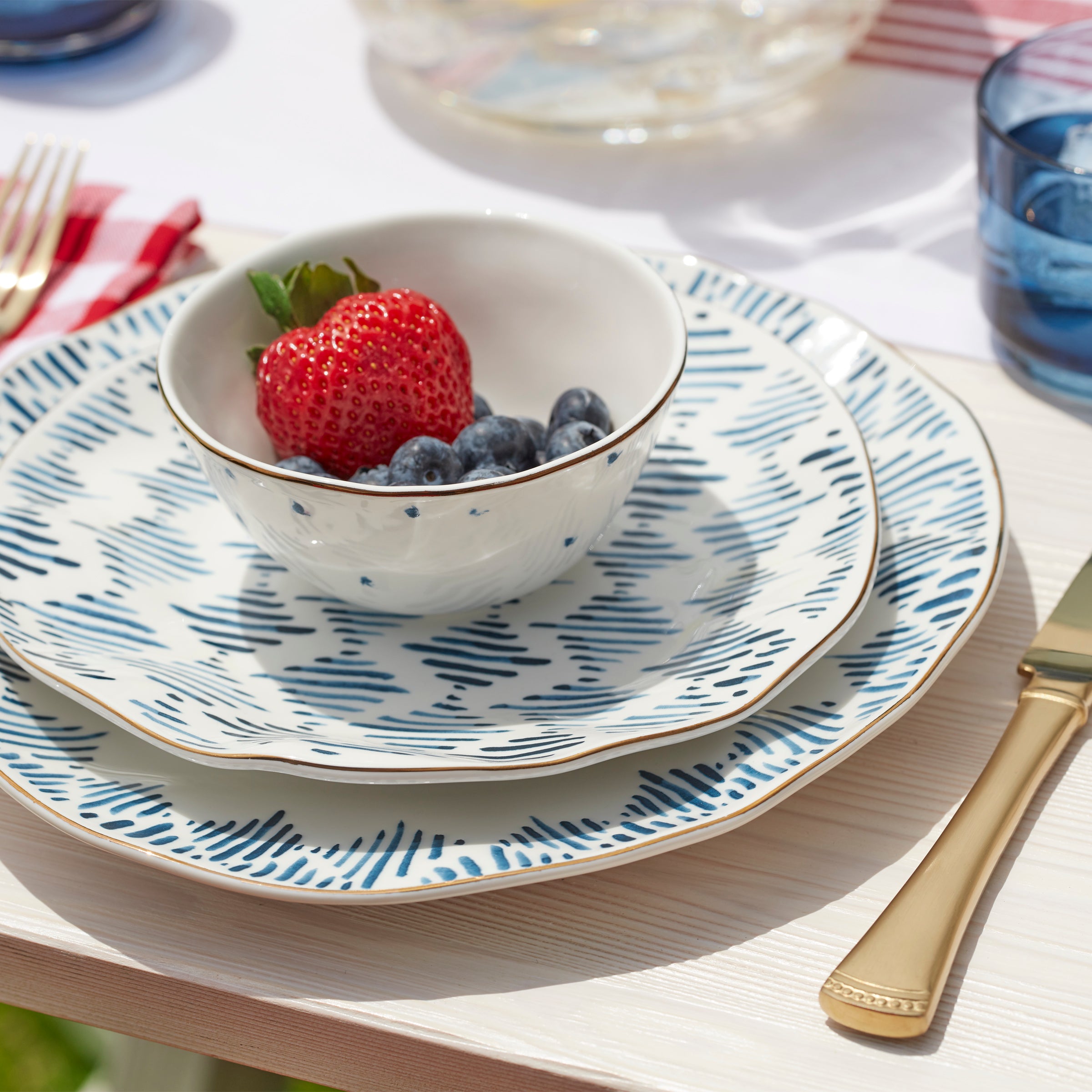 12-Piece Dessert Set with Gold Trim & Microwave-Safe | Blue Bay