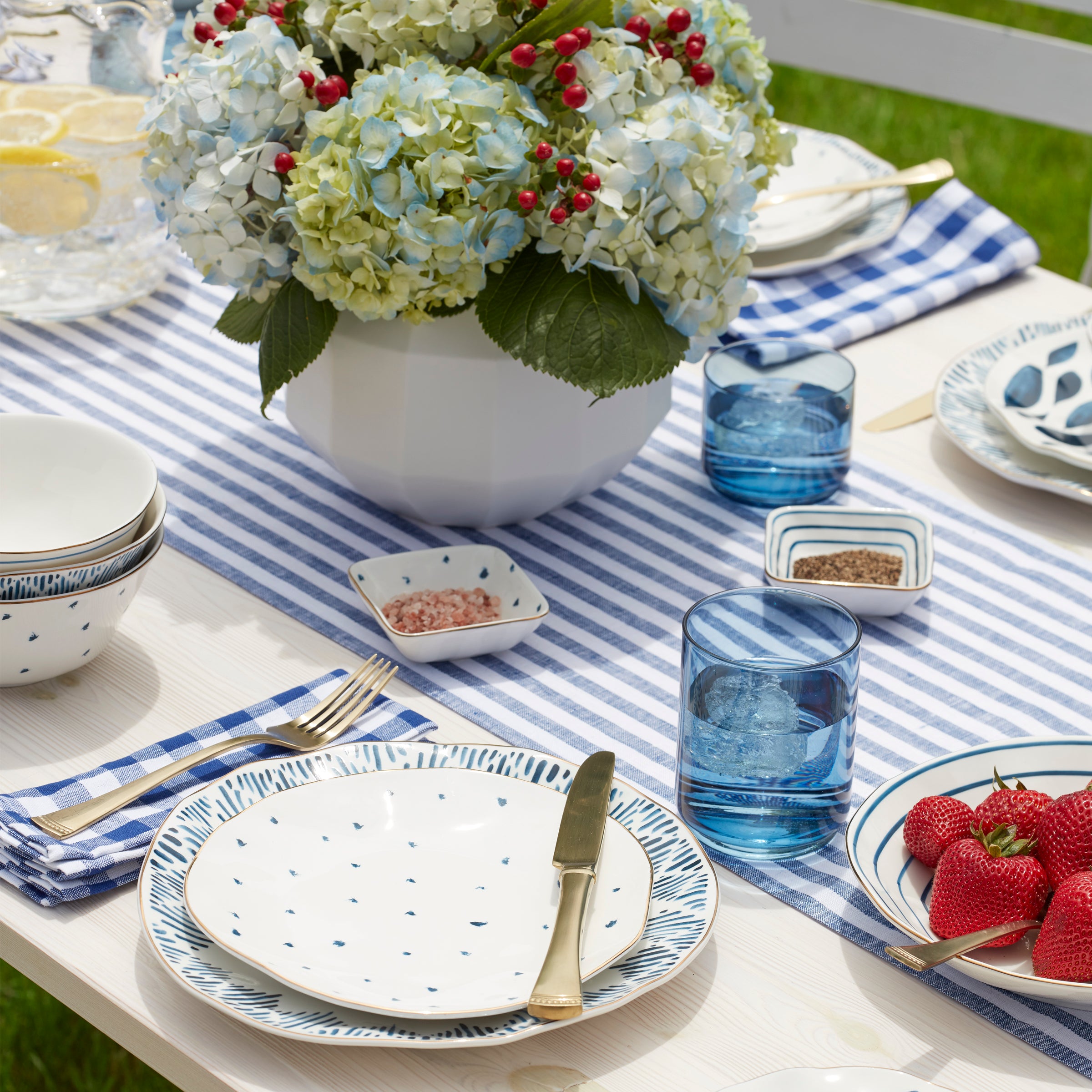 12-Piece Dessert Set with Gold Trim & Microwave-Safe | Blue Bay