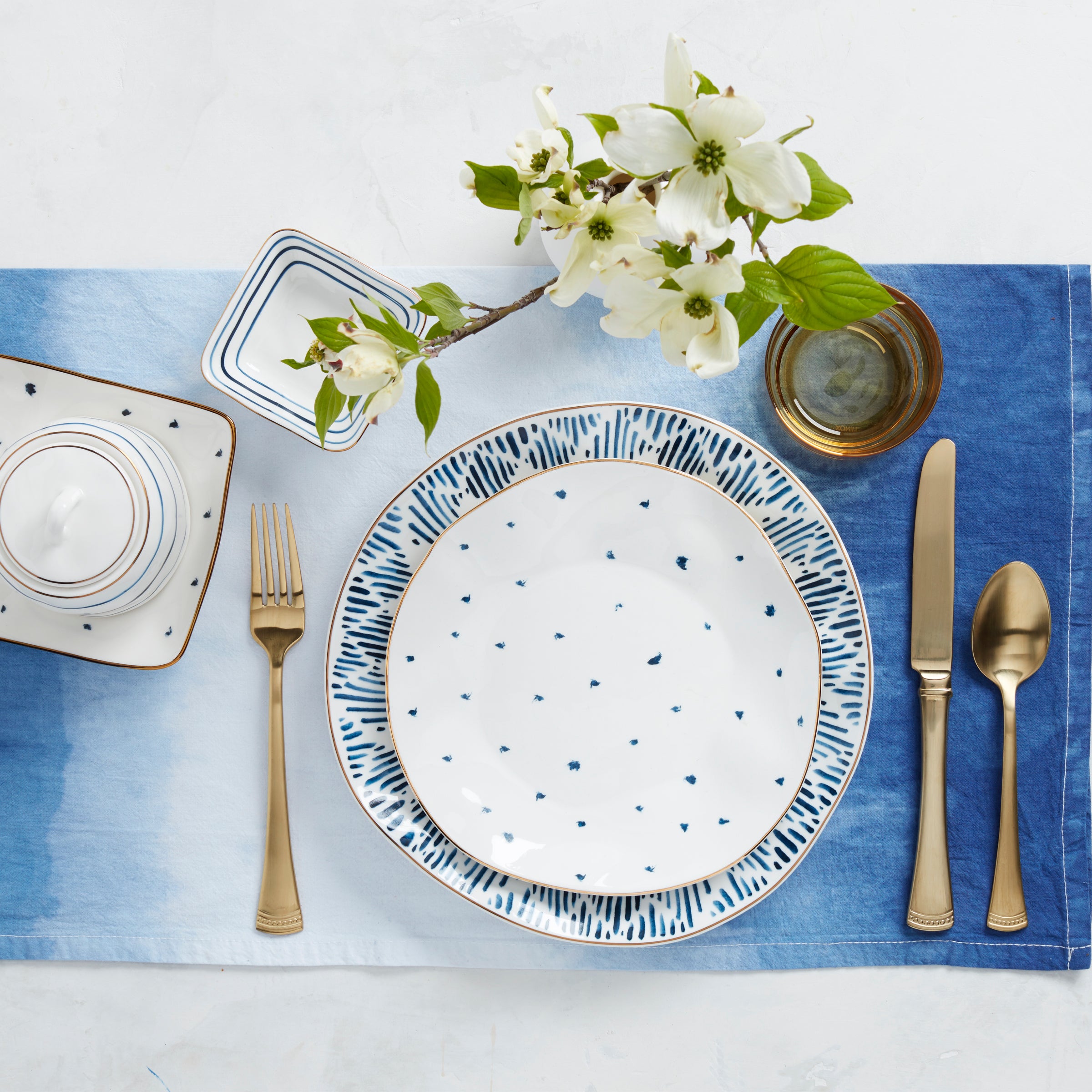 12-Piece Dessert Set with Gold Trim & Microwave-Safe | Blue Bay