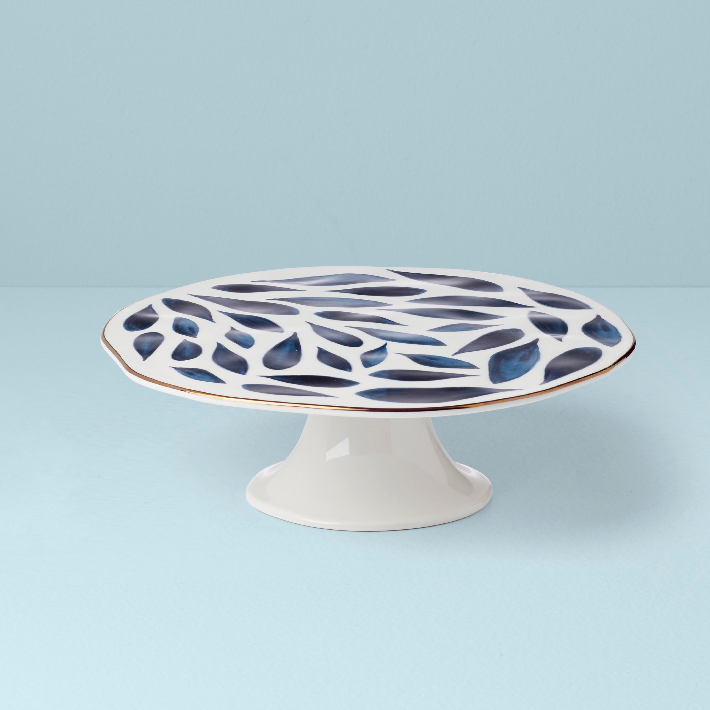 Blue Bay Cake Plate with Gold Band & Organic Texture | Unique Dessert Stand